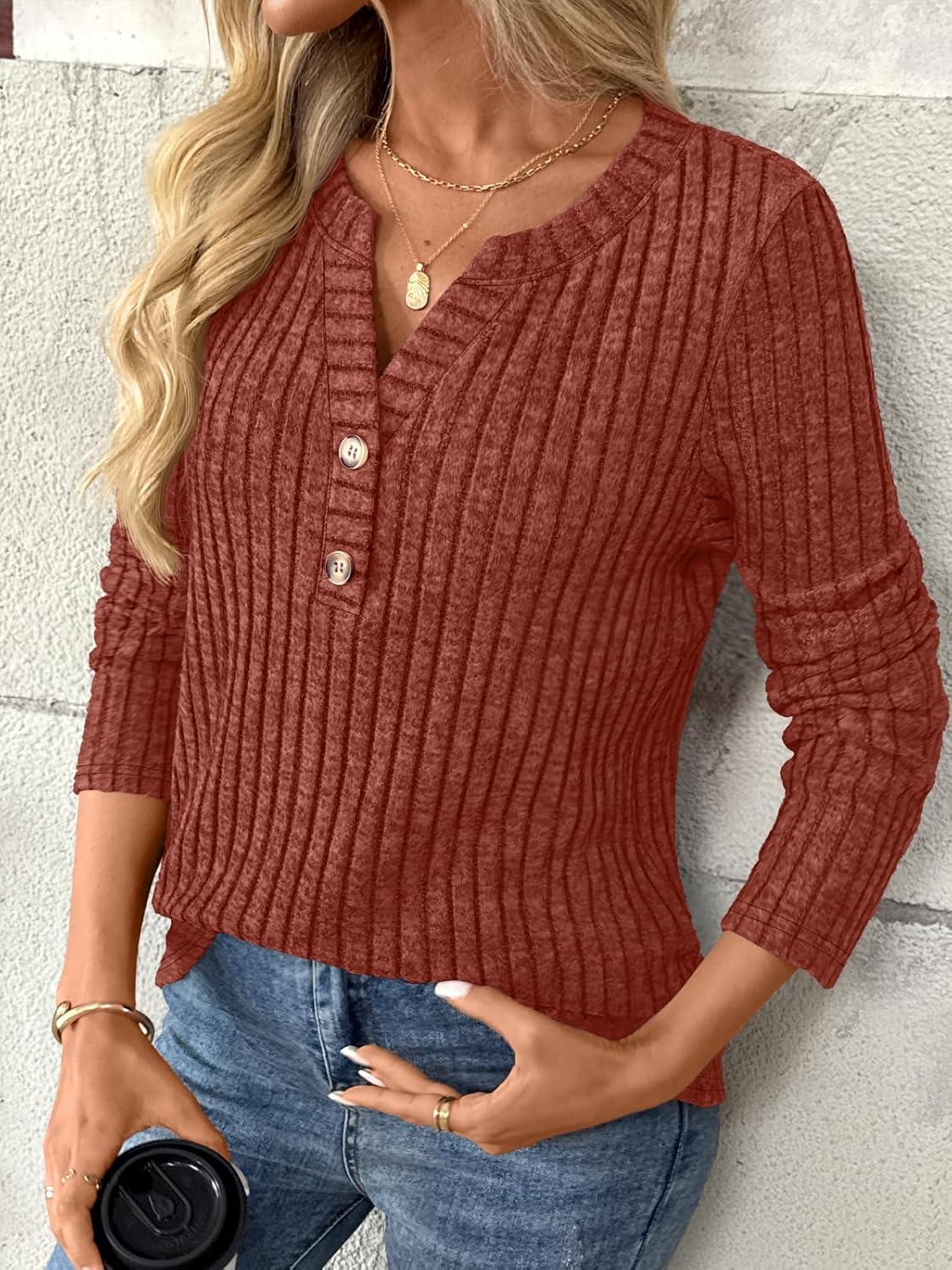 imageAUTOMET Womens Long Sleeve Henley Shirts Fall Lightweight Sweaters Dressy Casual Tunic Tops Fashion Clothes 2025Caramel