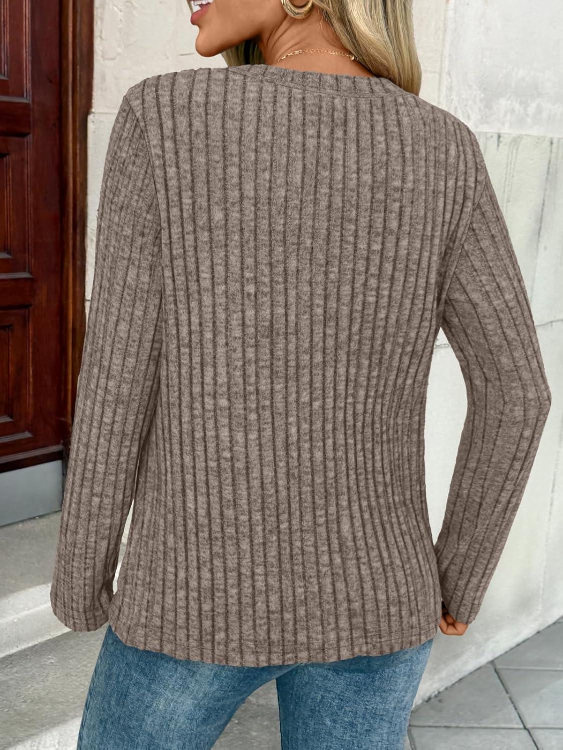 imageAUTOMET Womens Long Sleeve Henley Shirts Fall Lightweight Sweaters Dressy Casual Tunic Tops Fashion Clothes 2025Coffeegrey