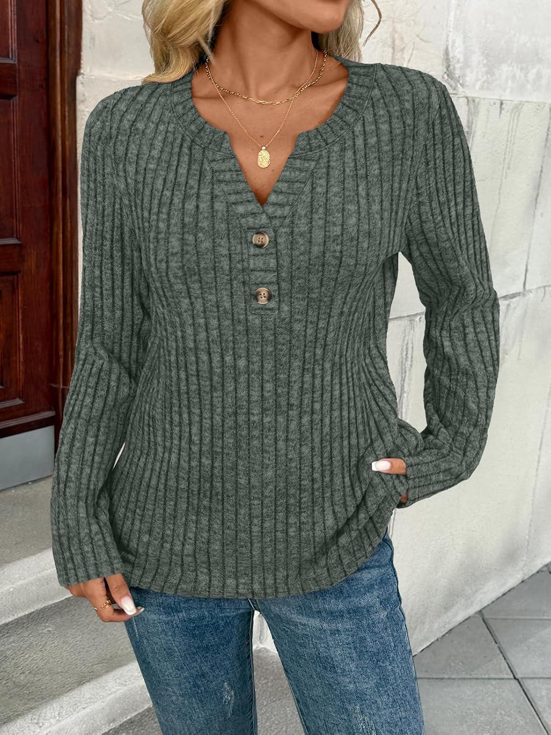 imageAUTOMET Womens Long Sleeve Henley Shirts Fall Lightweight Sweaters Dressy Casual Tunic Tops Fashion Clothes 2025Green