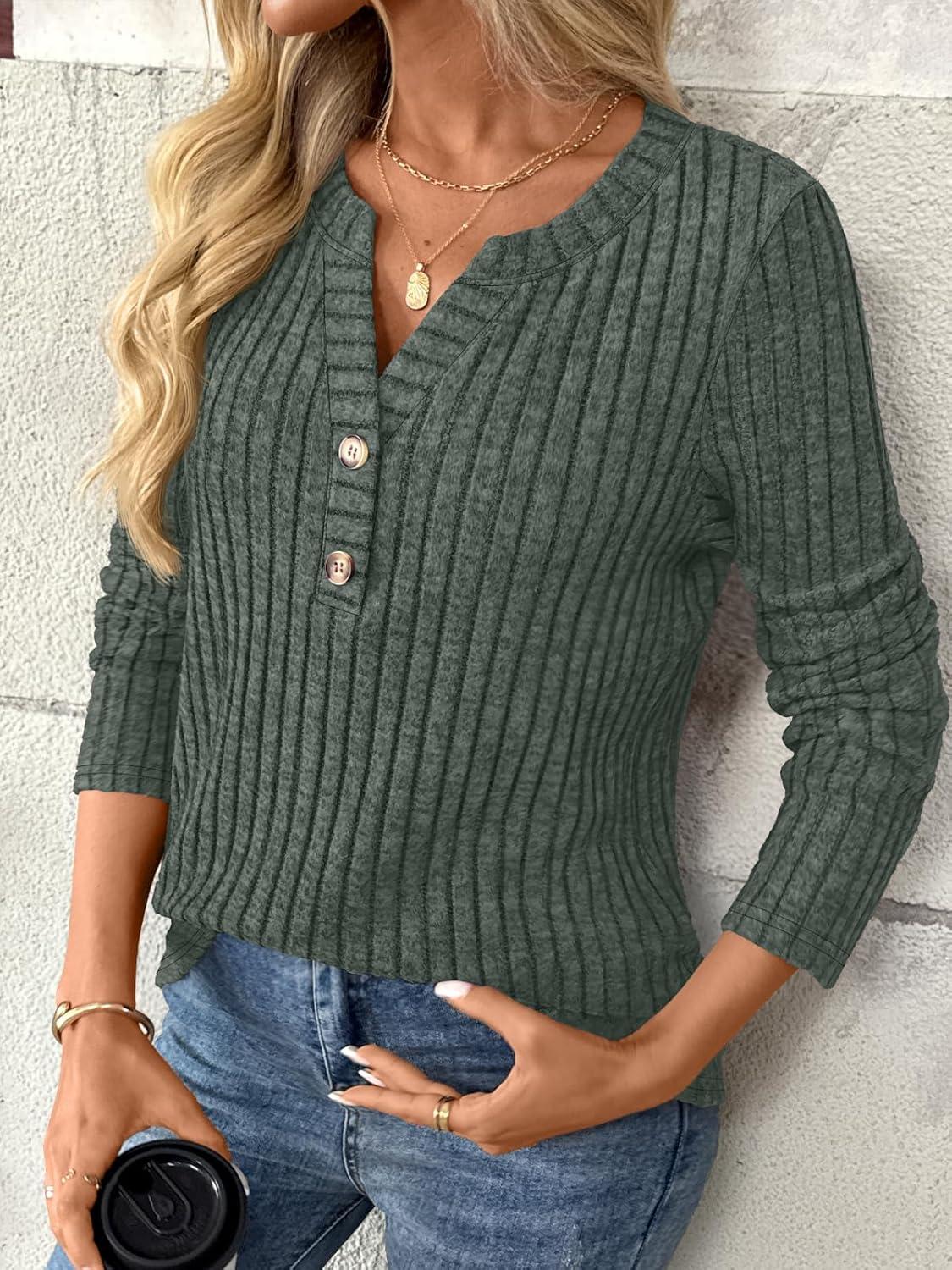 imageAUTOMET Womens Long Sleeve Henley Shirts Fall Lightweight Sweaters Dressy Casual Tunic Tops Fashion Clothes 2025Green