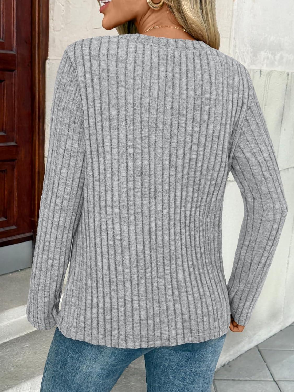 imageAUTOMET Womens Long Sleeve Henley Shirts Fall Lightweight Sweaters Dressy Casual Tunic Tops Fashion Clothes 2025Grey