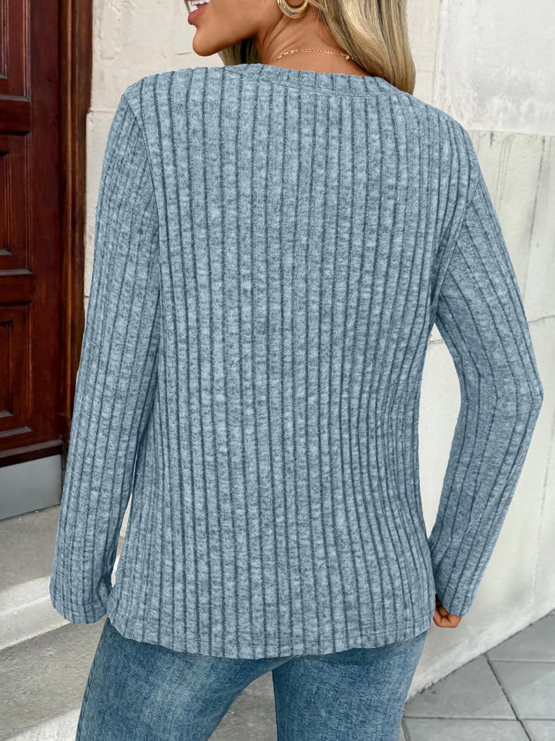 imageAUTOMET Womens Long Sleeve Henley Shirts Fall Lightweight Sweaters Dressy Casual Tunic Tops Fashion Clothes 2025Lightblue