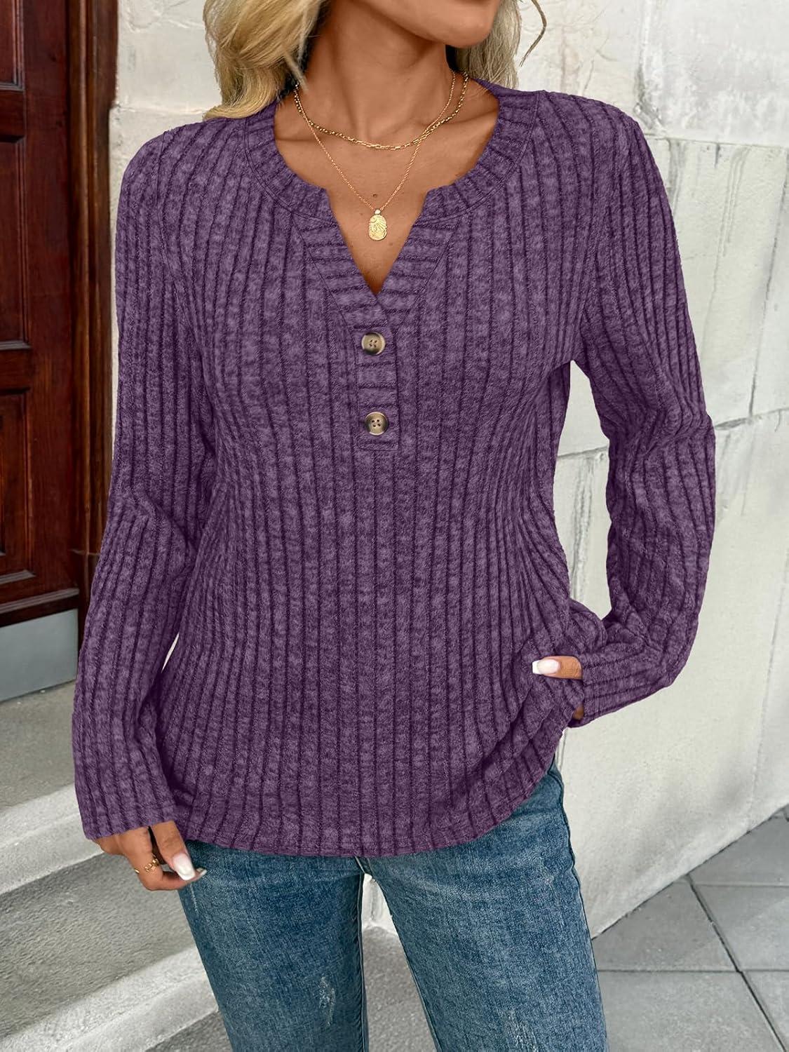 imageAUTOMET Womens Long Sleeve Henley Shirts Fall Lightweight Sweaters Dressy Casual Tunic Tops Fashion Clothes 2025Purple