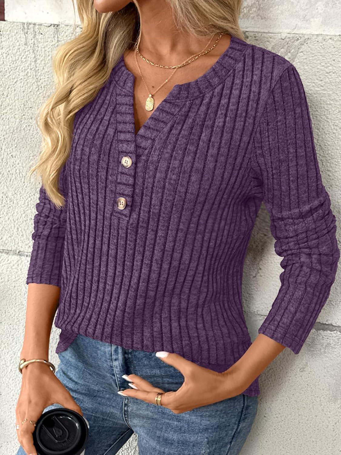imageAUTOMET Womens Long Sleeve Henley Shirts Fall Lightweight Sweaters Dressy Casual Tunic Tops Fashion Clothes 2025Purple