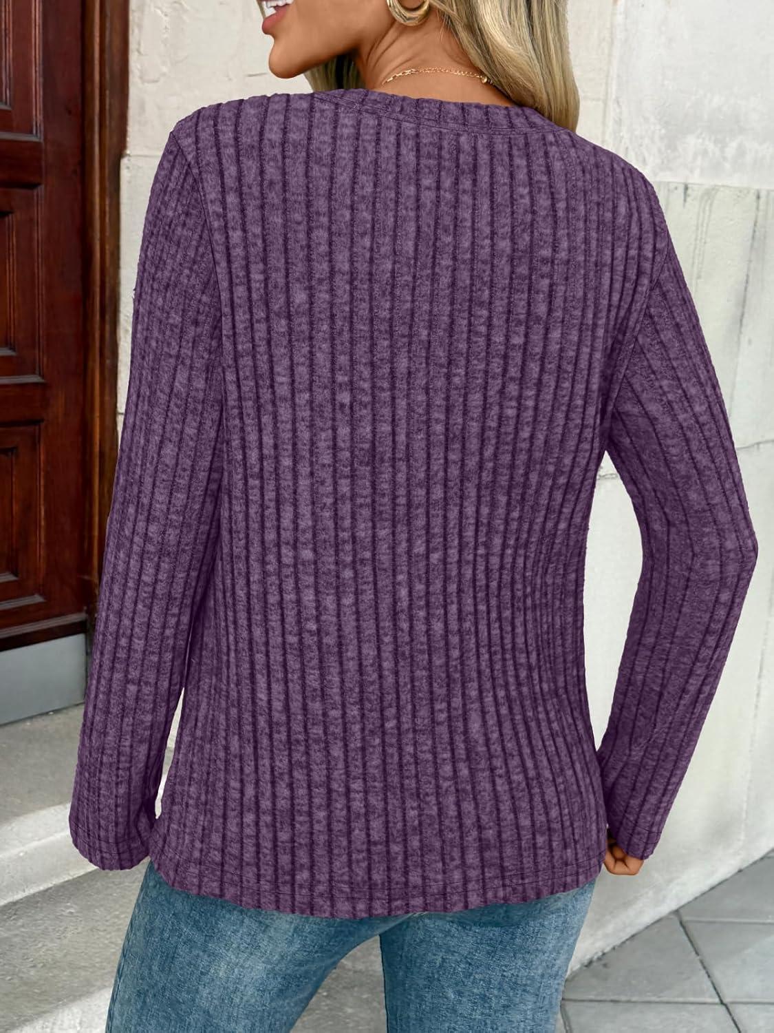imageAUTOMET Womens Long Sleeve Henley Shirts Fall Lightweight Sweaters Dressy Casual Tunic Tops Fashion Clothes 2025Purple