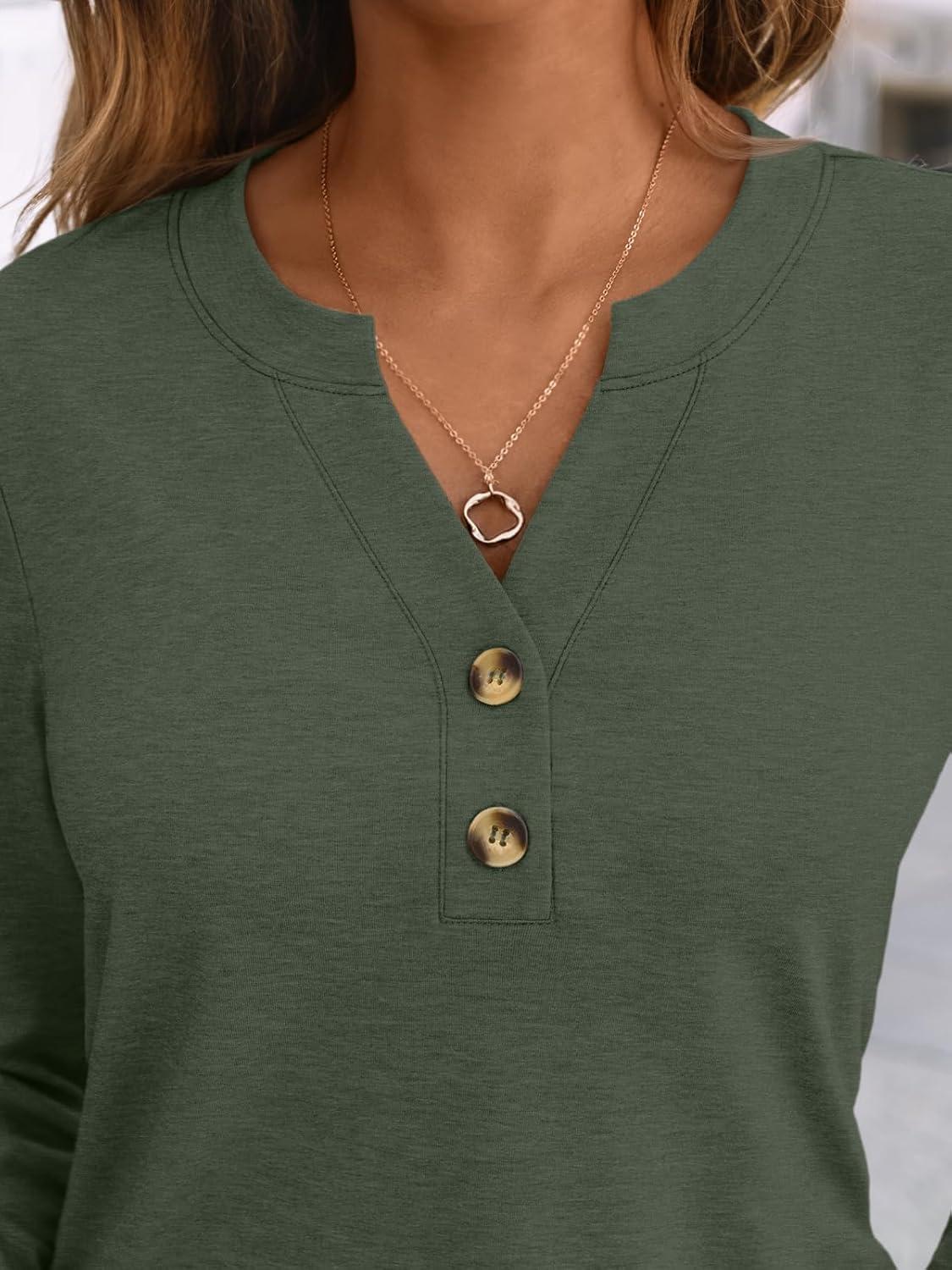 imageAUTOMET Womens Long Sleeve Shirts 2025 Fall Fashion Dressy Casual Tops Trendy Henley Blouses Cute Work Outfits ClothesArmy Green