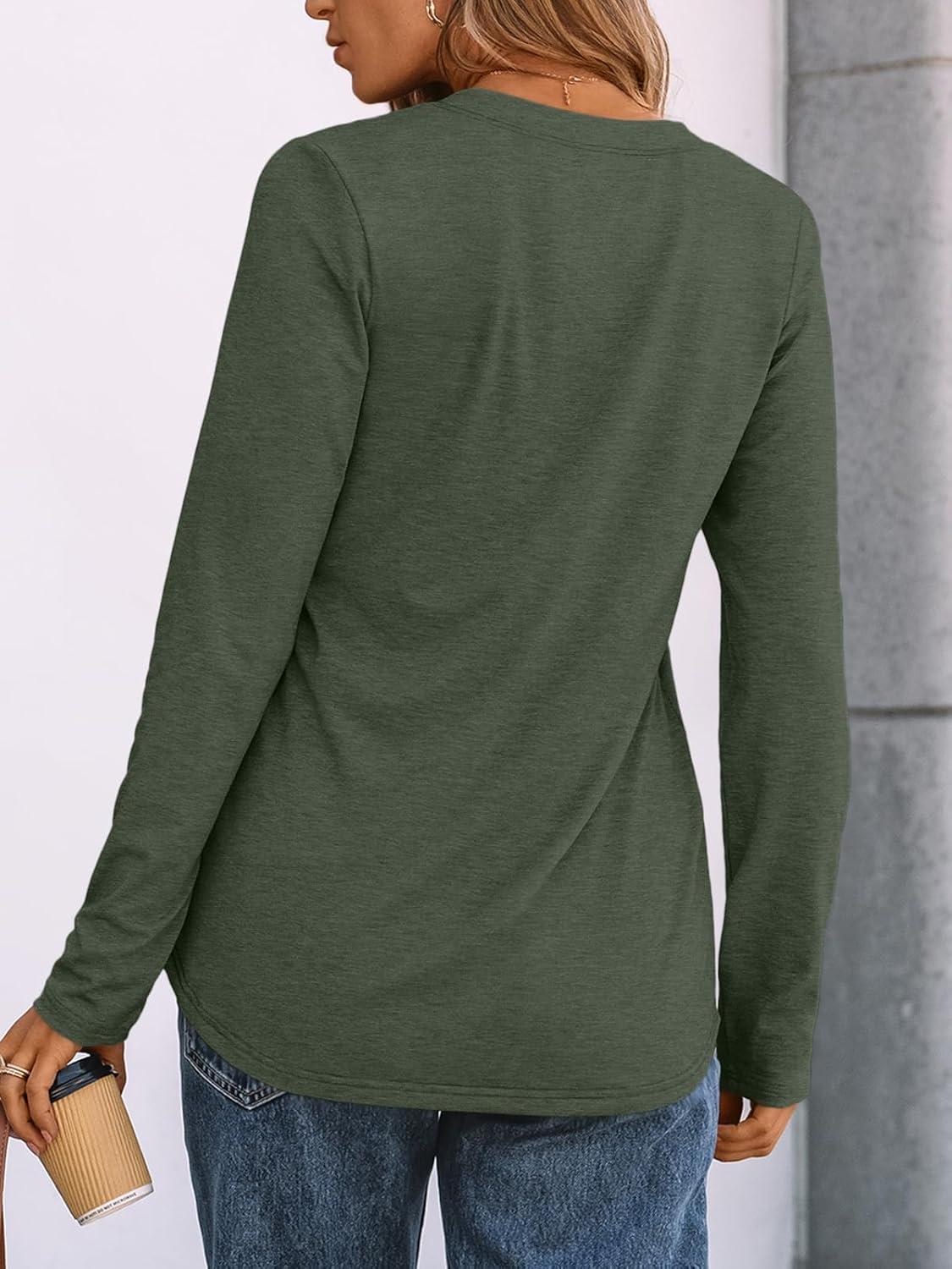 imageAUTOMET Womens Long Sleeve Shirts 2025 Fall Fashion Dressy Casual Tops Trendy Henley Blouses Cute Work Outfits ClothesArmy Green