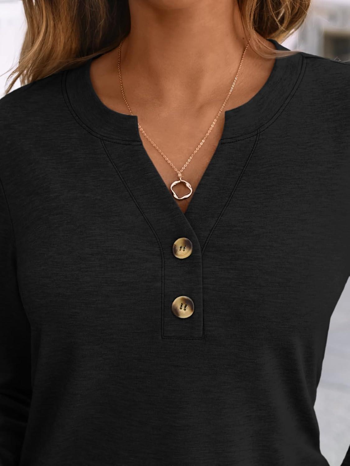 imageAUTOMET Womens Long Sleeve Shirts 2025 Fall Fashion Dressy Casual Tops Trendy Henley Blouses Cute Work Outfits ClothesBlack