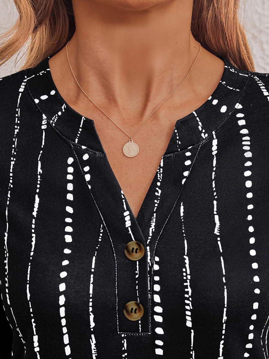 imageAUTOMET Womens Long Sleeve Shirts 2025 Fall Fashion Dressy Casual Tops Trendy Henley Blouses Cute Work Outfits ClothesBlack Dot Line