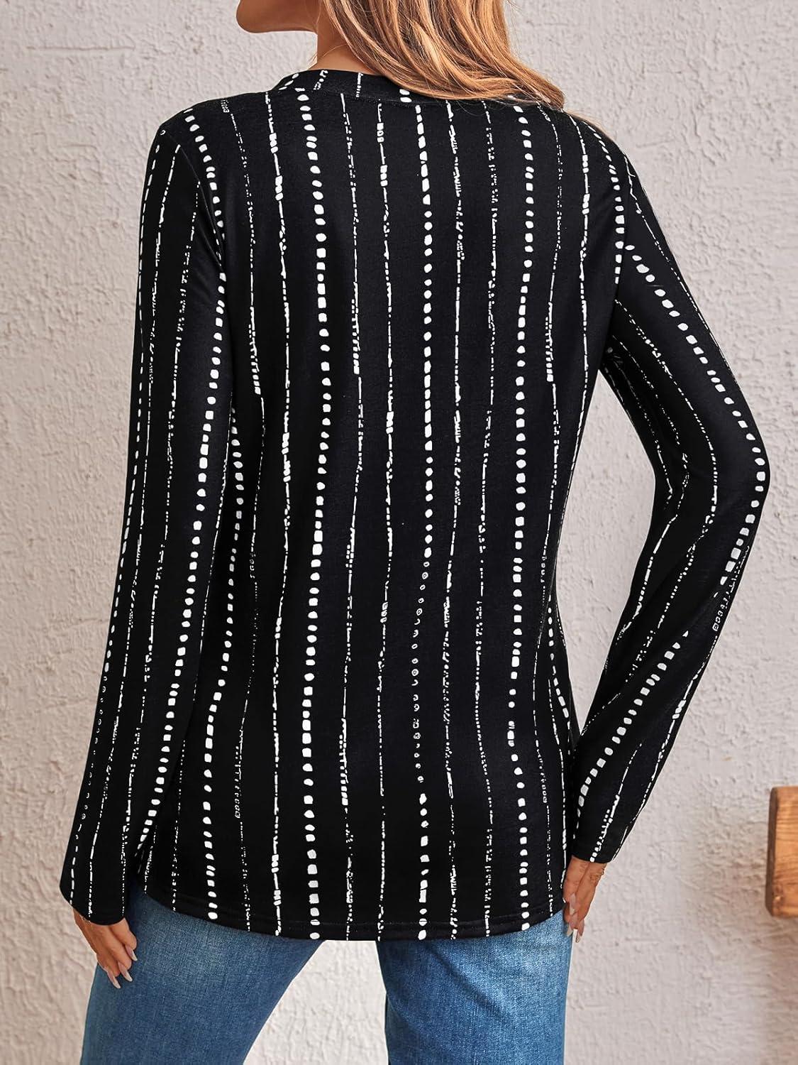 imageAUTOMET Womens Long Sleeve Shirts 2025 Fall Fashion Dressy Casual Tops Trendy Henley Blouses Cute Work Outfits ClothesBlack Dot Line