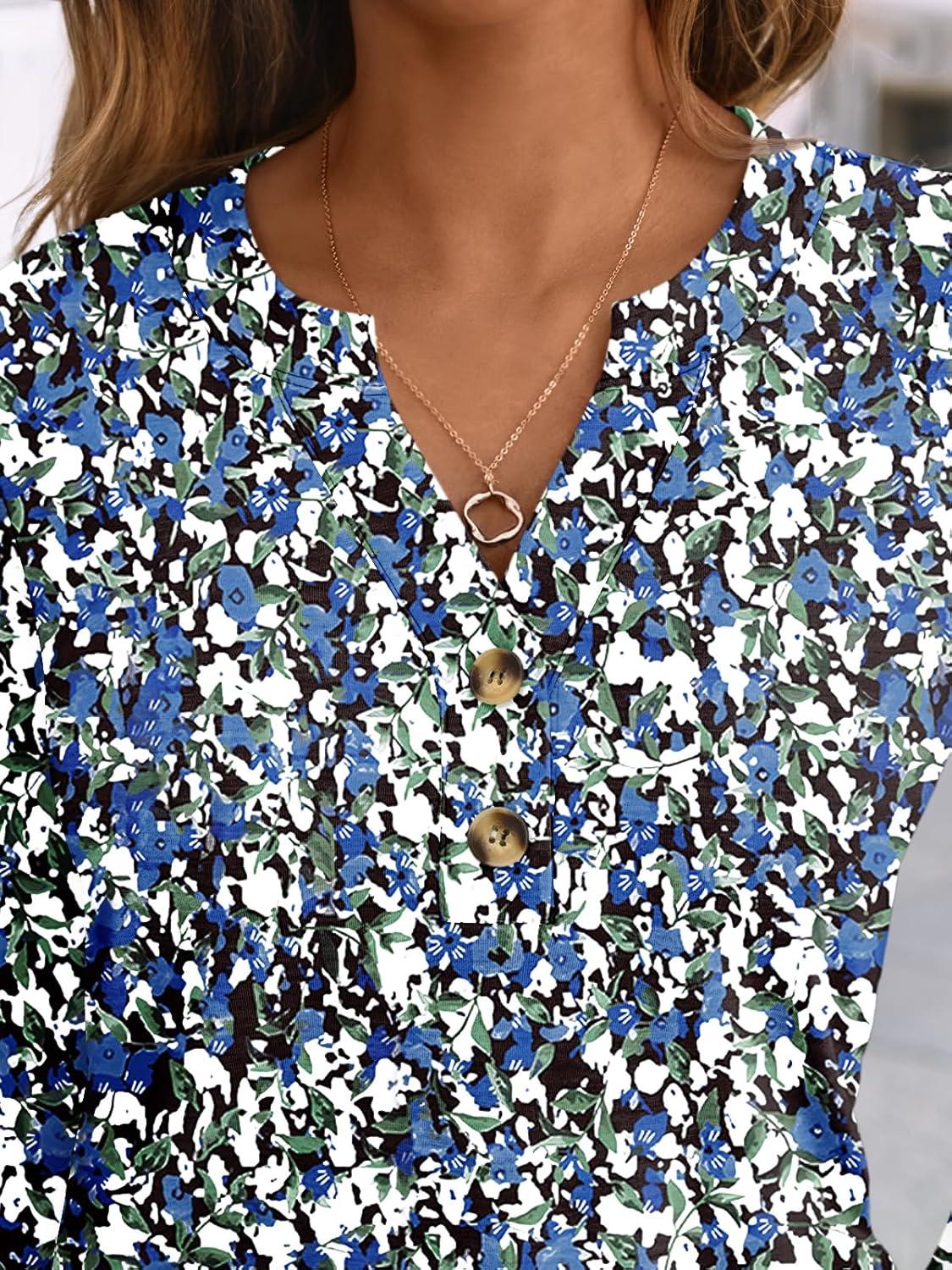 imageAUTOMET Womens Long Sleeve Shirts 2025 Fall Fashion Dressy Casual Tops Trendy Henley Blouses Cute Work Outfits ClothesBlue Floral