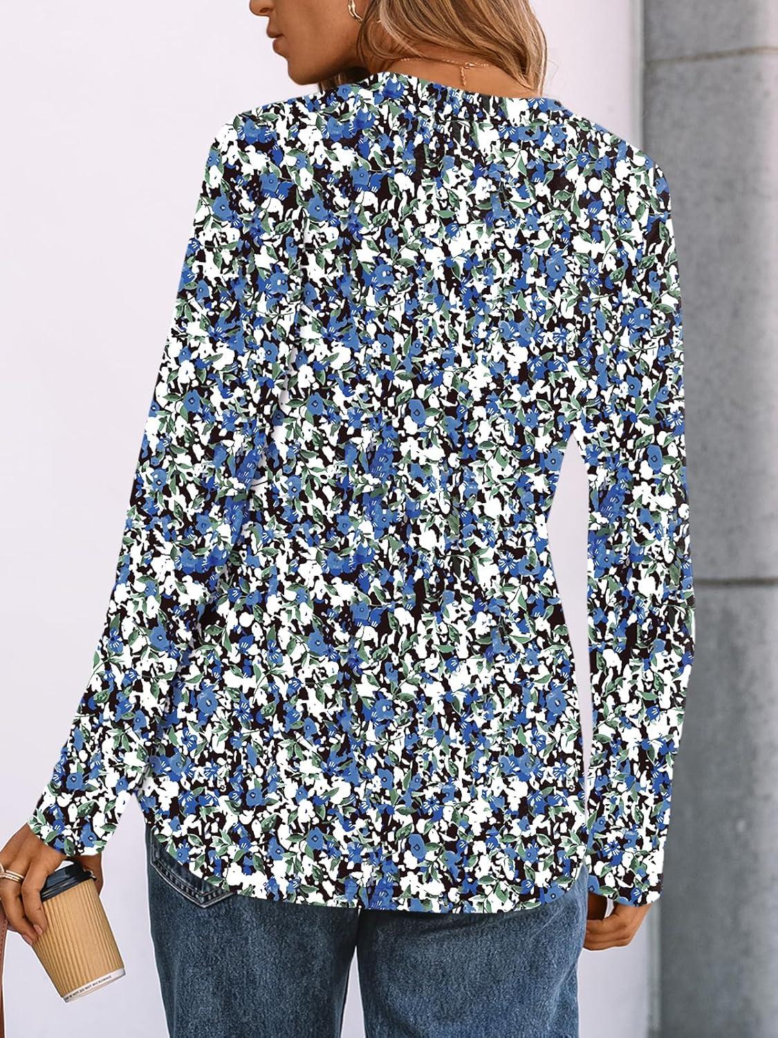 imageAUTOMET Womens Long Sleeve Shirts 2025 Fall Fashion Dressy Casual Tops Trendy Henley Blouses Cute Work Outfits ClothesBlue Floral