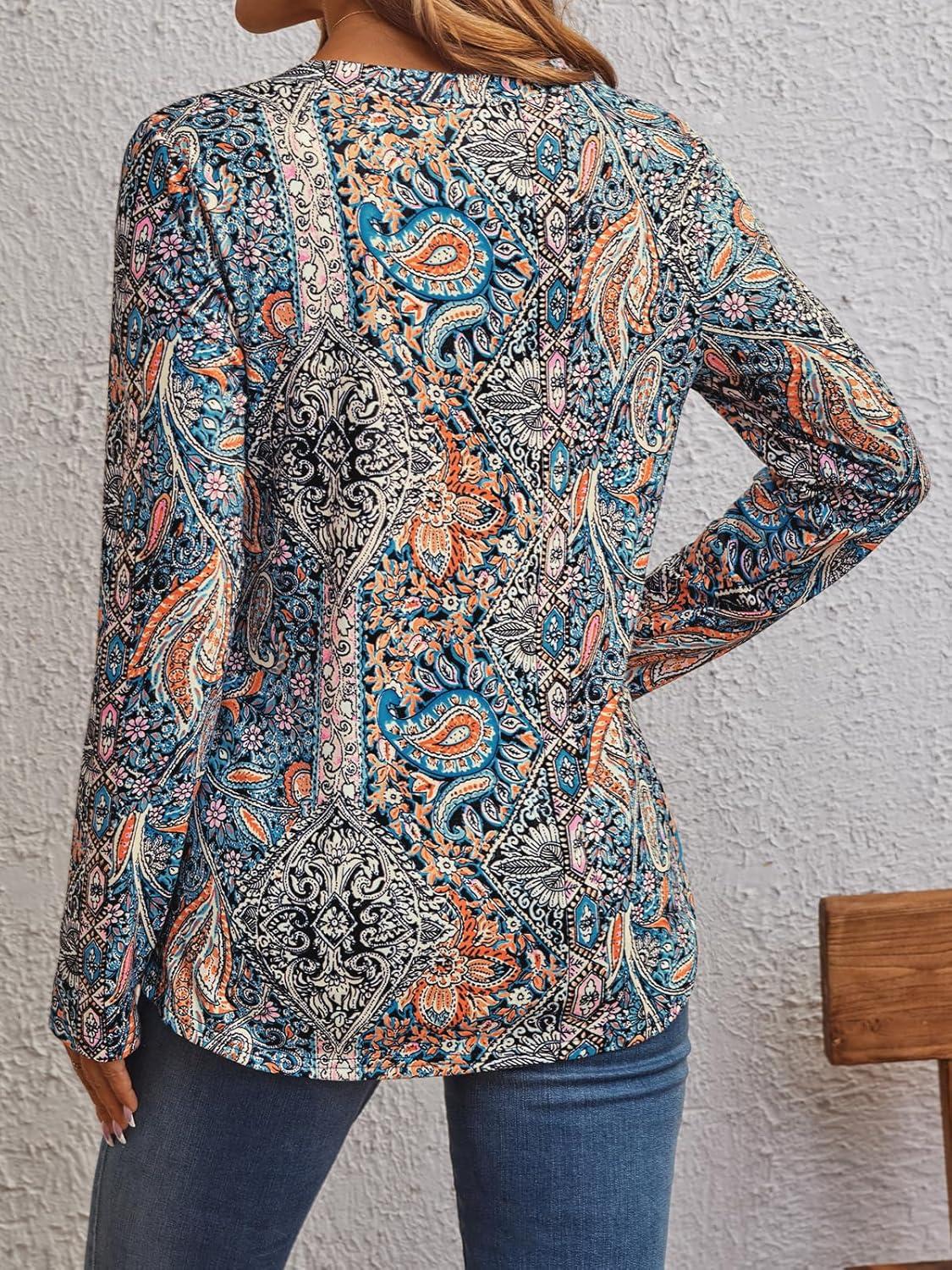 imageAUTOMET Womens Long Sleeve Shirts 2025 Fall Fashion Dressy Casual Tops Trendy Henley Blouses Cute Work Outfits ClothesBoho Blue