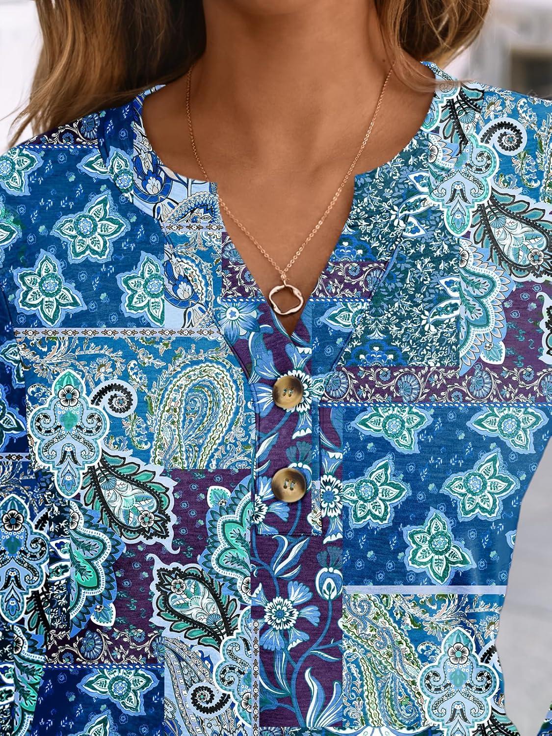 imageAUTOMET Womens Long Sleeve Shirts 2025 Fall Fashion Dressy Casual Tops Trendy Henley Blouses Cute Work Outfits ClothesBoho Leaf