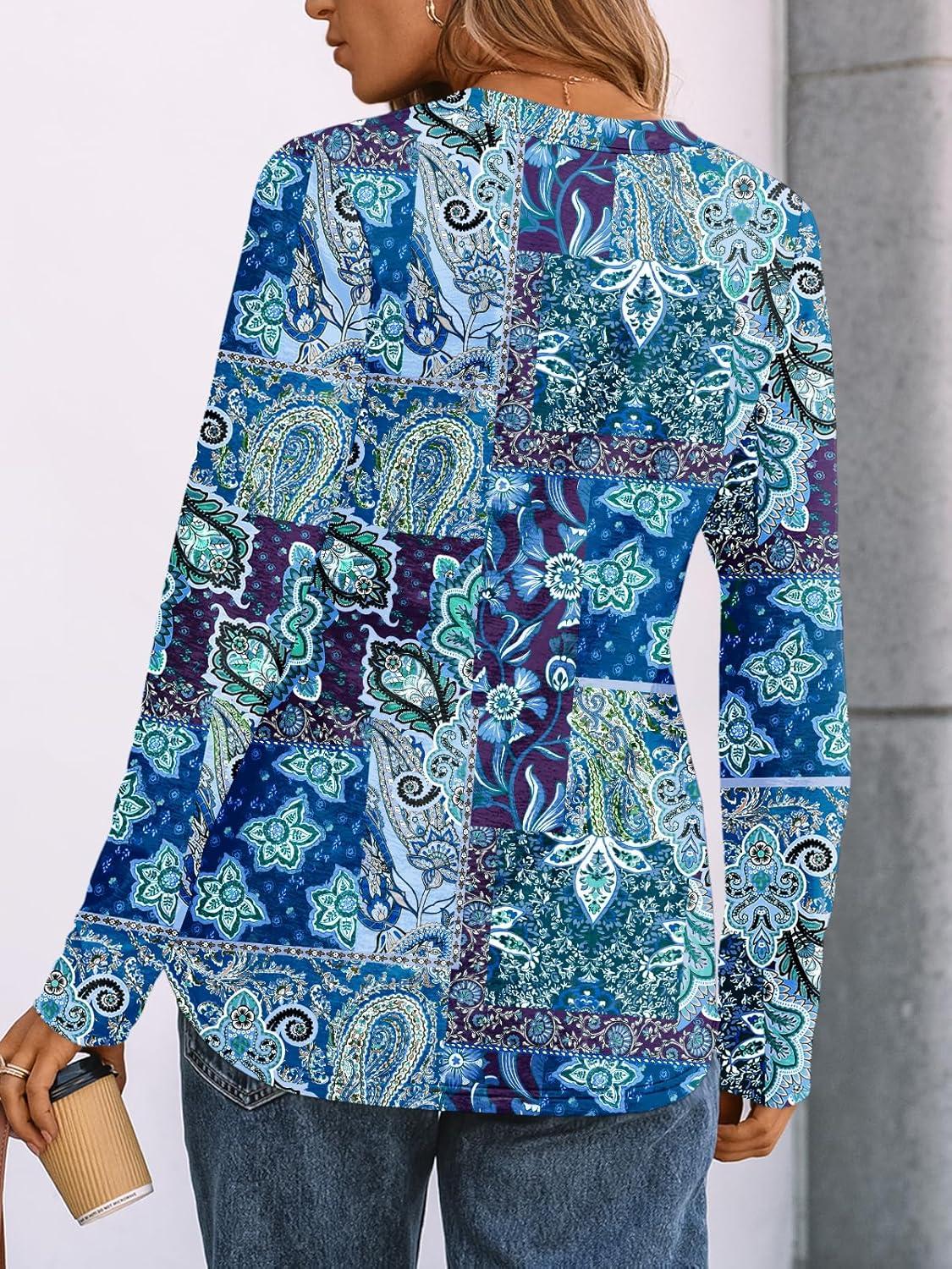 imageAUTOMET Womens Long Sleeve Shirts 2025 Fall Fashion Dressy Casual Tops Trendy Henley Blouses Cute Work Outfits ClothesBoho Leaf