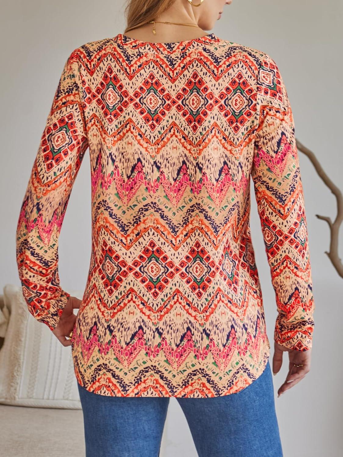 imageAUTOMET Womens Long Sleeve Shirts 2025 Fall Fashion Dressy Casual Tops Trendy Henley Blouses Cute Work Outfits ClothesBoho Orange