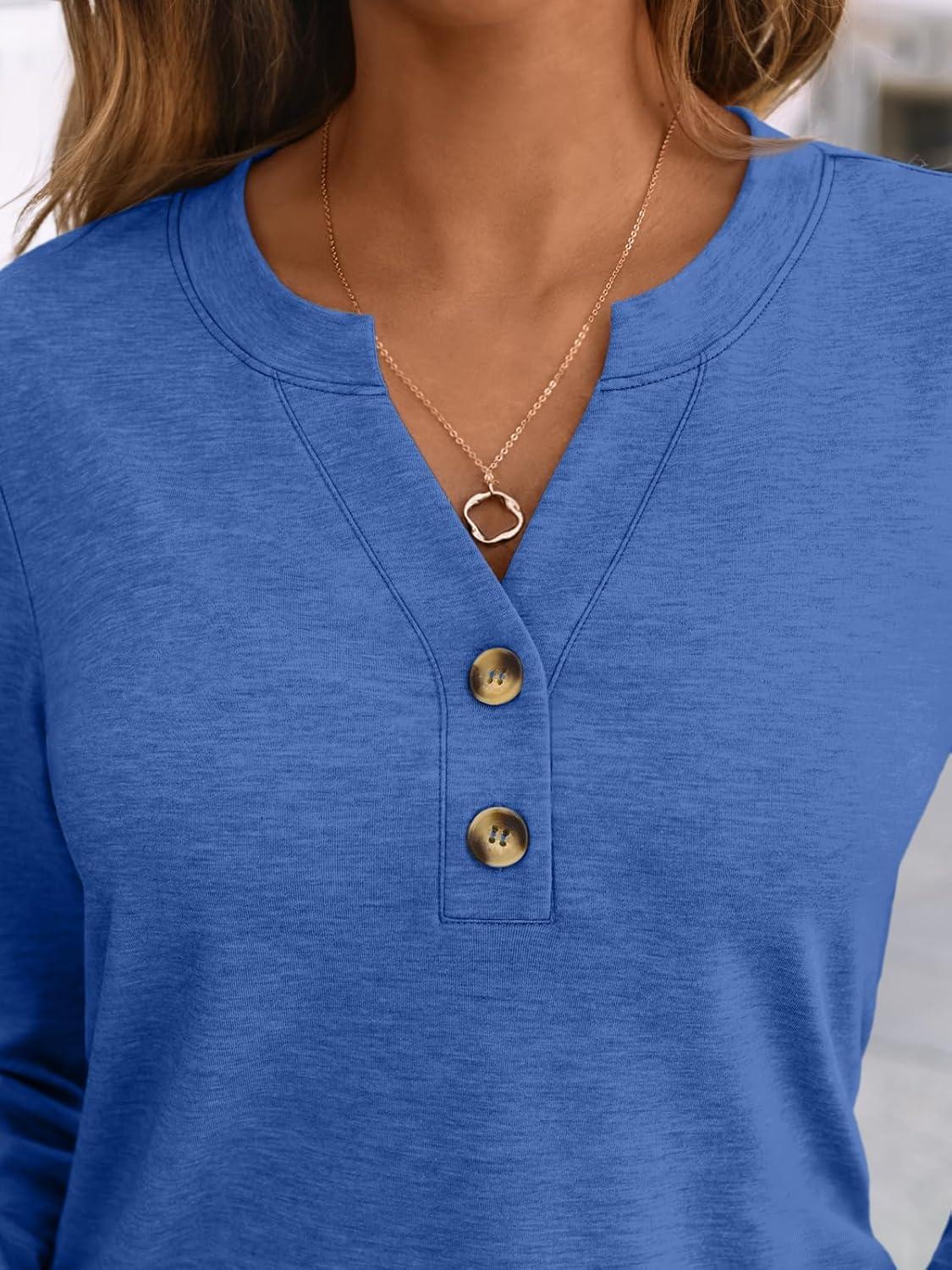 imageAUTOMET Womens Long Sleeve Shirts 2025 Fall Fashion Dressy Casual Tops Trendy Henley Blouses Cute Work Outfits ClothesBright Blue