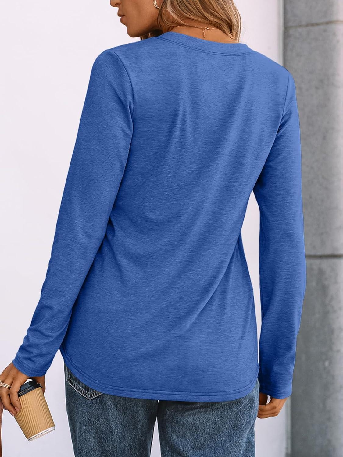 imageAUTOMET Womens Long Sleeve Shirts 2025 Fall Fashion Dressy Casual Tops Trendy Henley Blouses Cute Work Outfits ClothesBright Blue