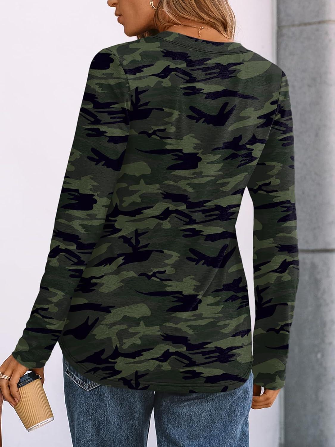 imageAUTOMET Womens Long Sleeve Shirts 2025 Fall Fashion Dressy Casual Tops Trendy Henley Blouses Cute Work Outfits ClothesCamouflage Green