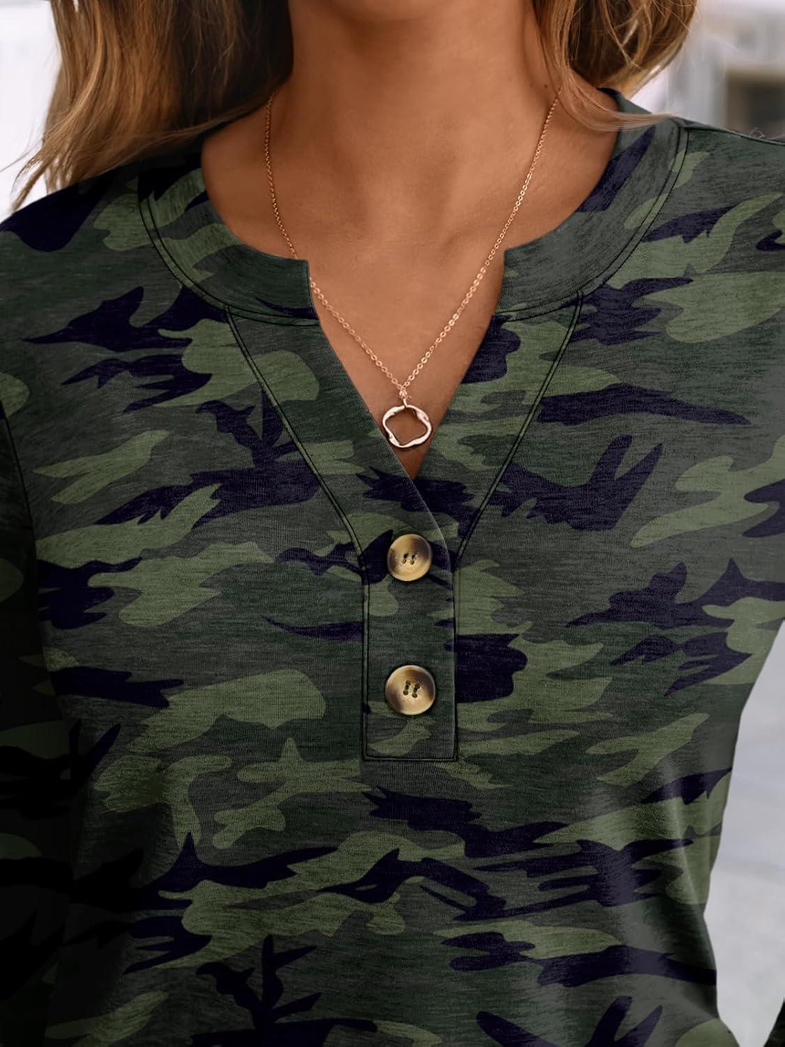 imageAUTOMET Womens Long Sleeve Shirts 2025 Fall Fashion Dressy Casual Tops Trendy Henley Blouses Cute Work Outfits ClothesCamouflage Green