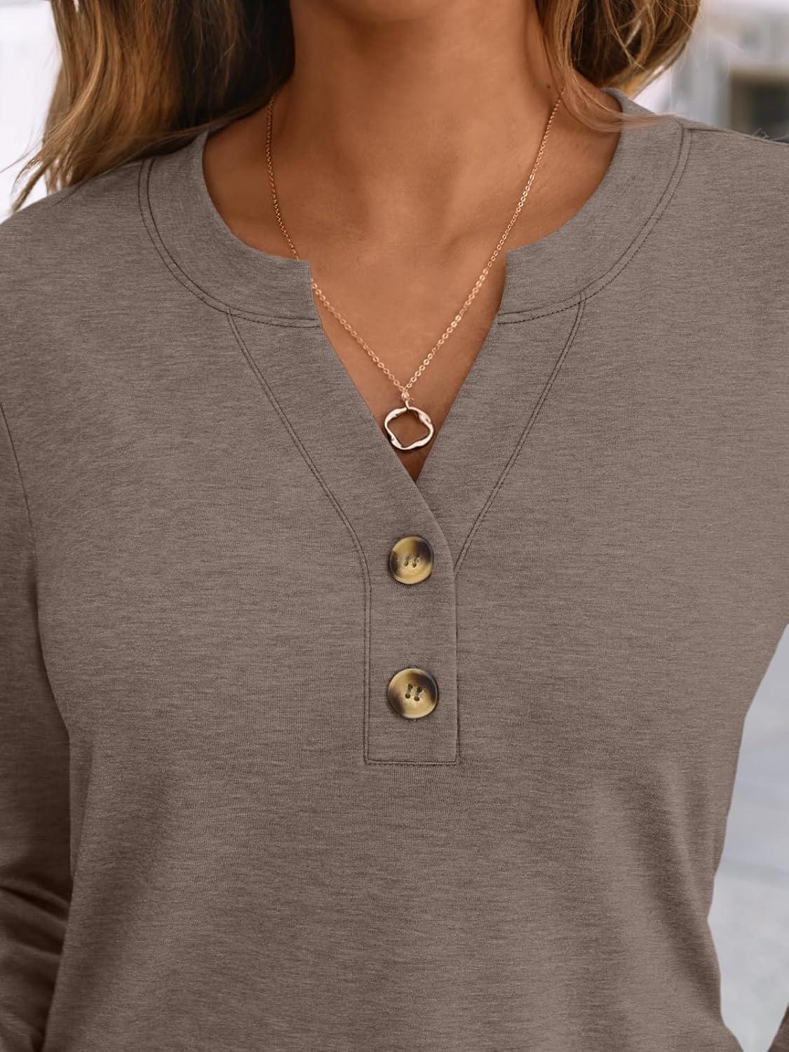 imageAUTOMET Womens Long Sleeve Shirts 2025 Fall Fashion Dressy Casual Tops Trendy Henley Blouses Cute Work Outfits ClothesCoffee Grey