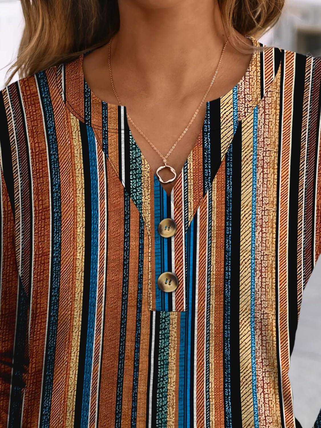 imageAUTOMET Womens Long Sleeve Shirts 2025 Fall Fashion Dressy Casual Tops Trendy Henley Blouses Cute Work Outfits ClothesColorful Stripe