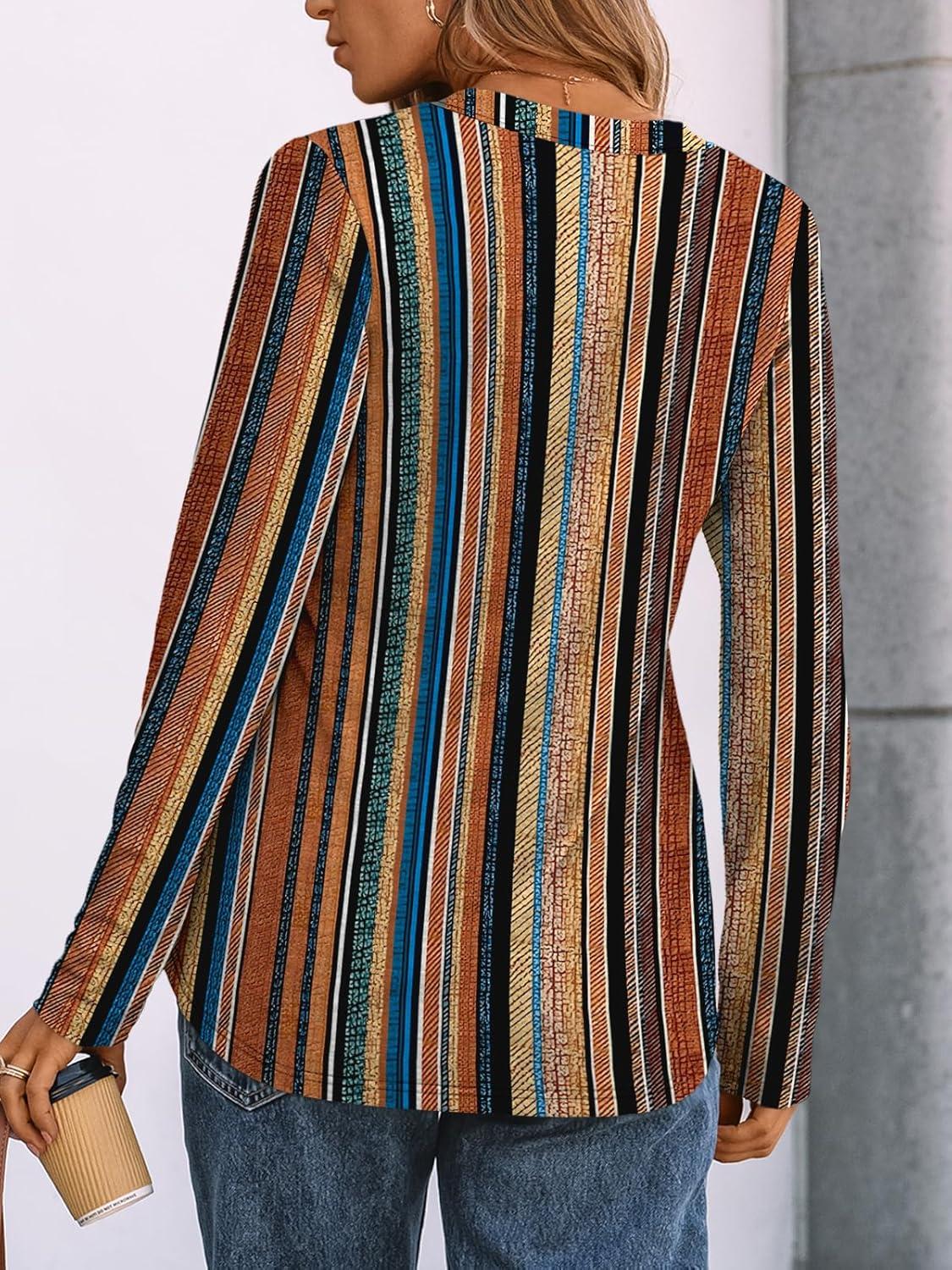 imageAUTOMET Womens Long Sleeve Shirts 2025 Fall Fashion Dressy Casual Tops Trendy Henley Blouses Cute Work Outfits ClothesColorful Stripe