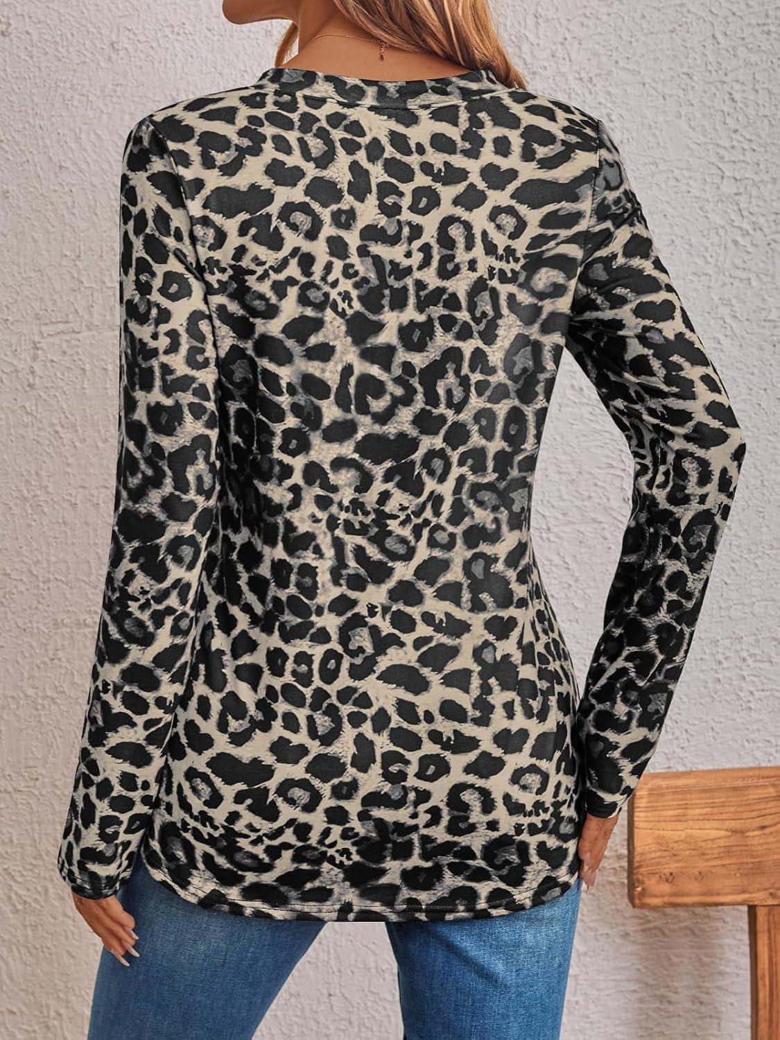 imageAUTOMET Womens Long Sleeve Shirts 2025 Fall Fashion Dressy Casual Tops Trendy Henley Blouses Cute Work Outfits ClothesGray Leopard