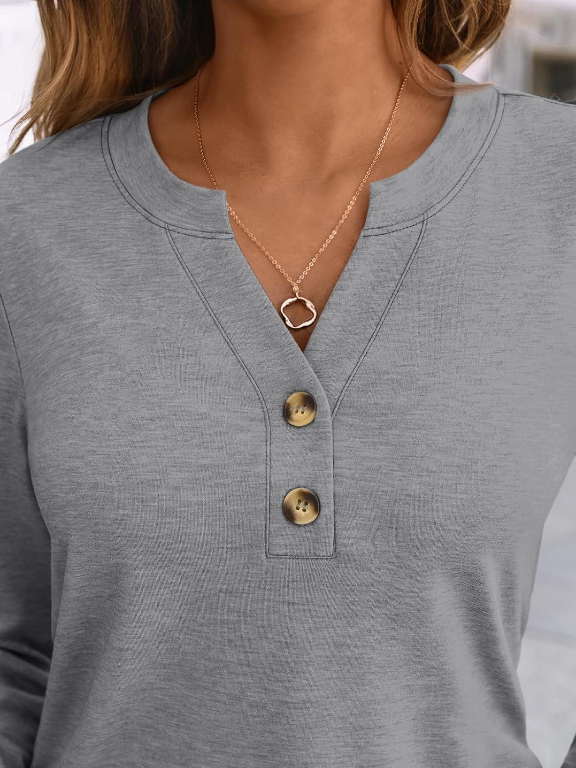 imageAUTOMET Womens Long Sleeve Shirts 2025 Fall Fashion Dressy Casual Tops Trendy Henley Blouses Cute Work Outfits ClothesGrey