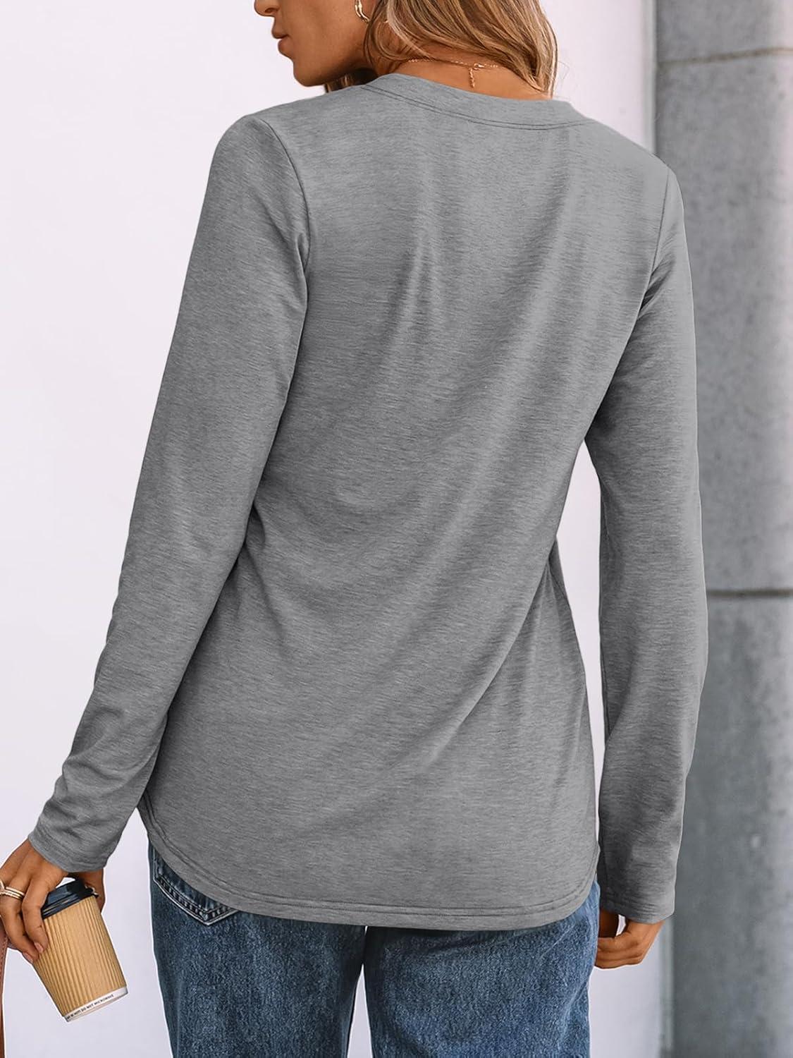 imageAUTOMET Womens Long Sleeve Shirts 2025 Fall Fashion Dressy Casual Tops Trendy Henley Blouses Cute Work Outfits ClothesGrey