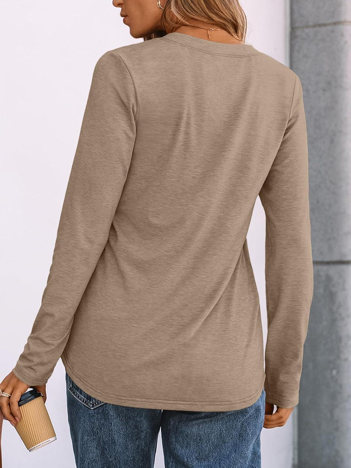 imageAUTOMET Womens Long Sleeve Shirts 2025 Fall Fashion Dressy Casual Tops Trendy Henley Blouses Cute Work Outfits ClothesKhaki