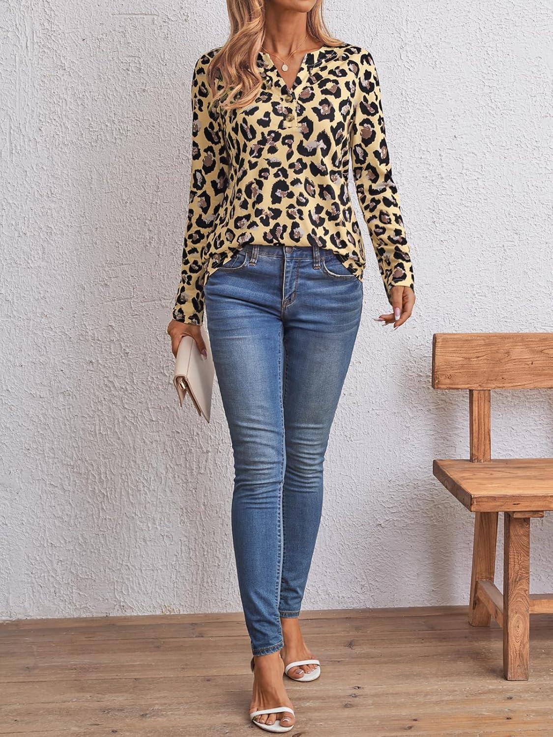 imageAUTOMET Womens Long Sleeve Shirts 2025 Fall Fashion Dressy Casual Tops Trendy Henley Blouses Cute Work Outfits ClothesLeopard
