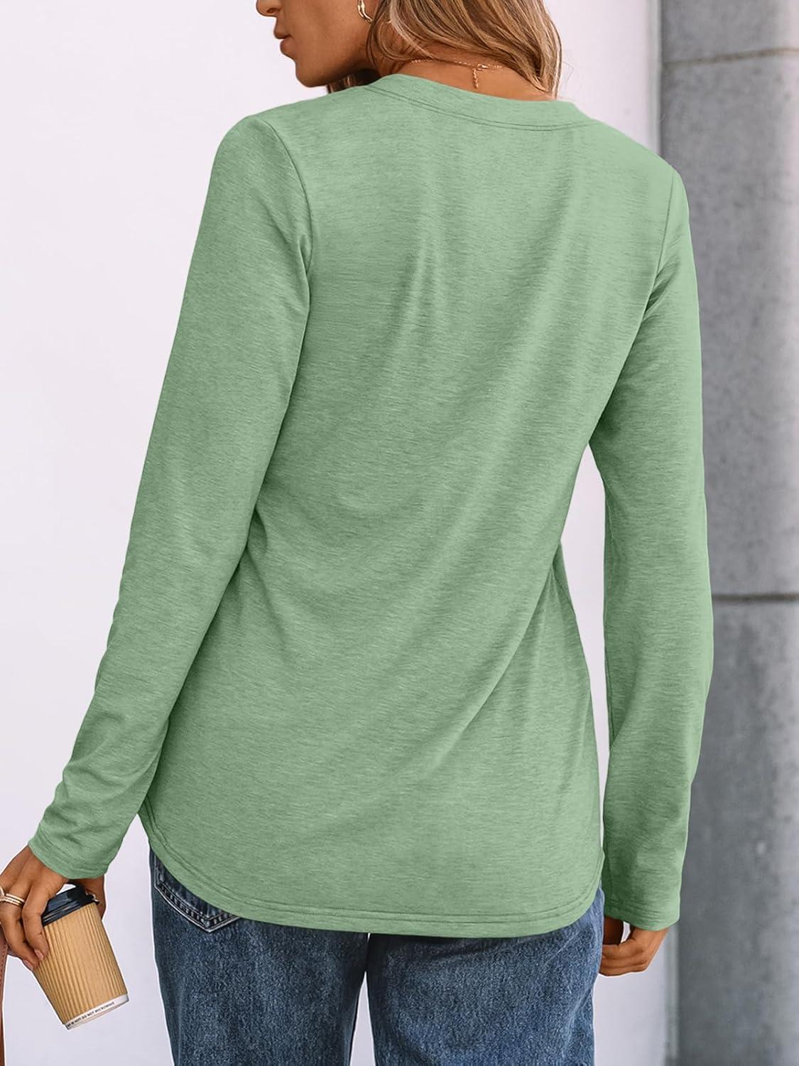 imageAUTOMET Womens Long Sleeve Shirts 2025 Fall Fashion Dressy Casual Tops Trendy Henley Blouses Cute Work Outfits ClothesLight Green