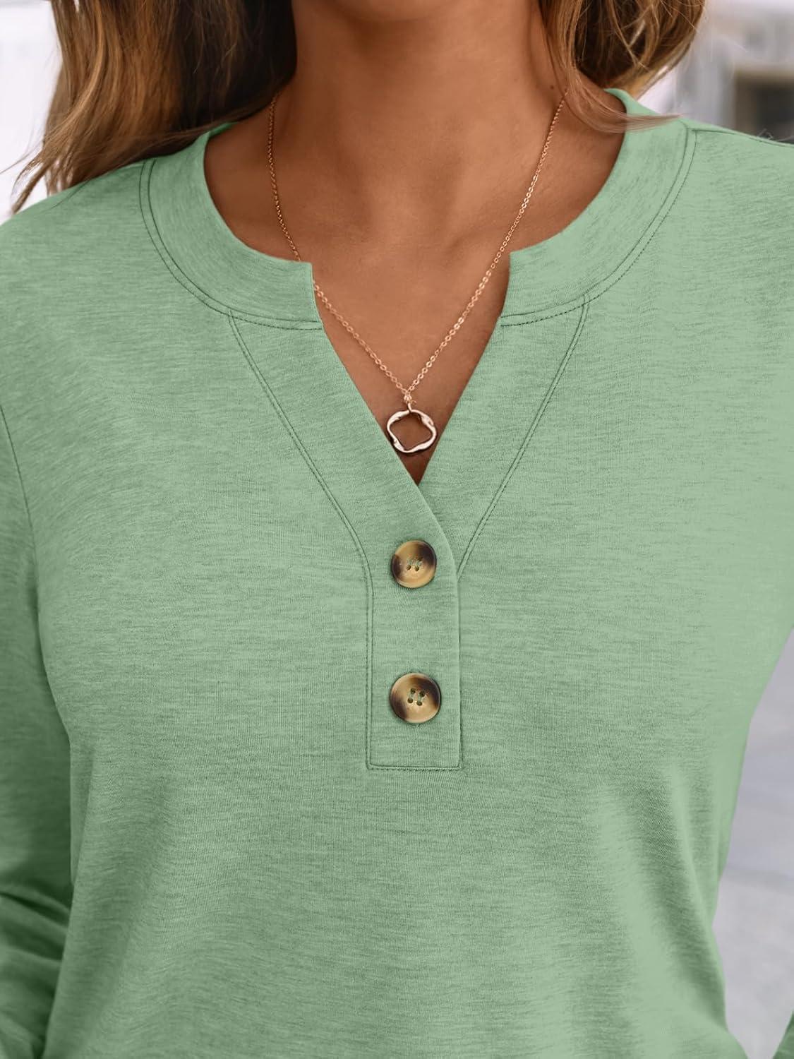 imageAUTOMET Womens Long Sleeve Shirts 2025 Fall Fashion Dressy Casual Tops Trendy Henley Blouses Cute Work Outfits ClothesLight Green