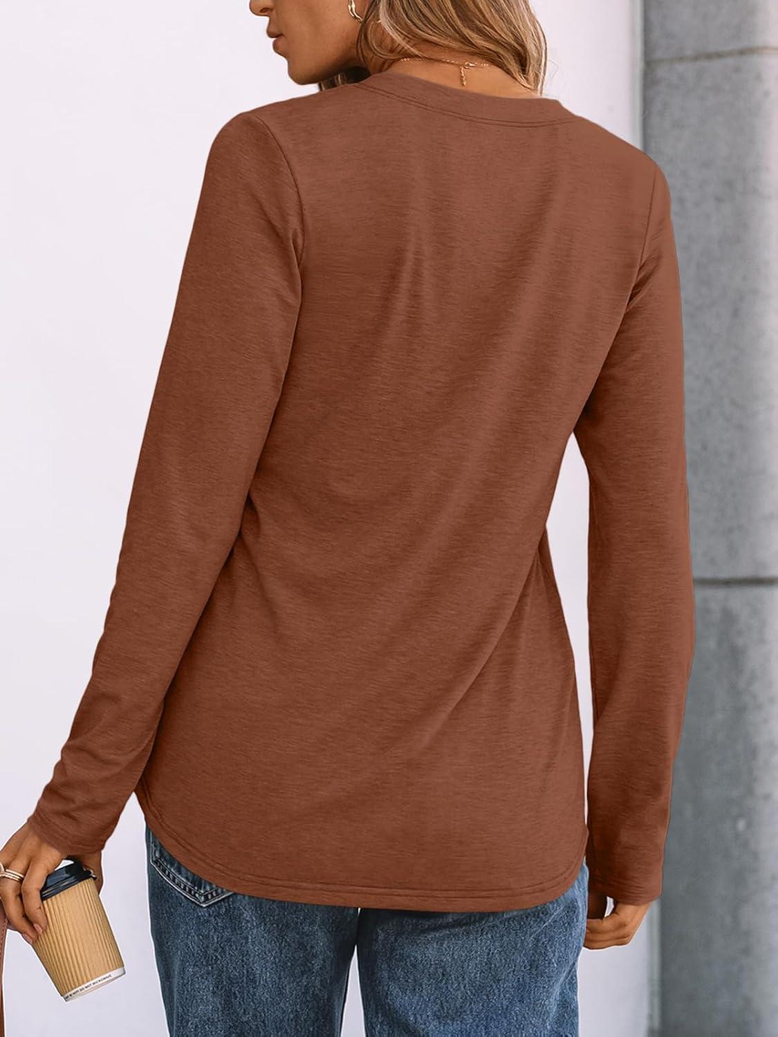 imageAUTOMET Womens Long Sleeve Shirts 2025 Fall Fashion Dressy Casual Tops Trendy Henley Blouses Cute Work Outfits ClothesMaple