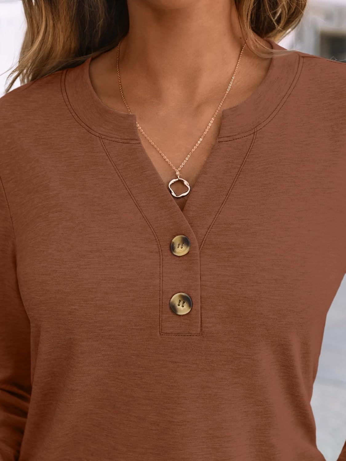 imageAUTOMET Womens Long Sleeve Shirts 2025 Fall Fashion Dressy Casual Tops Trendy Henley Blouses Cute Work Outfits ClothesMaple