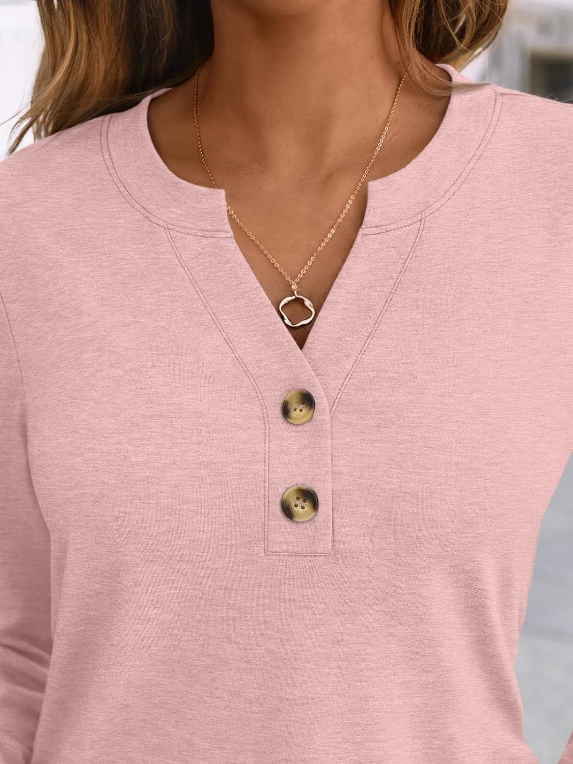 imageAUTOMET Womens Long Sleeve Shirts 2025 Fall Fashion Dressy Casual Tops Trendy Henley Blouses Cute Work Outfits ClothesPink