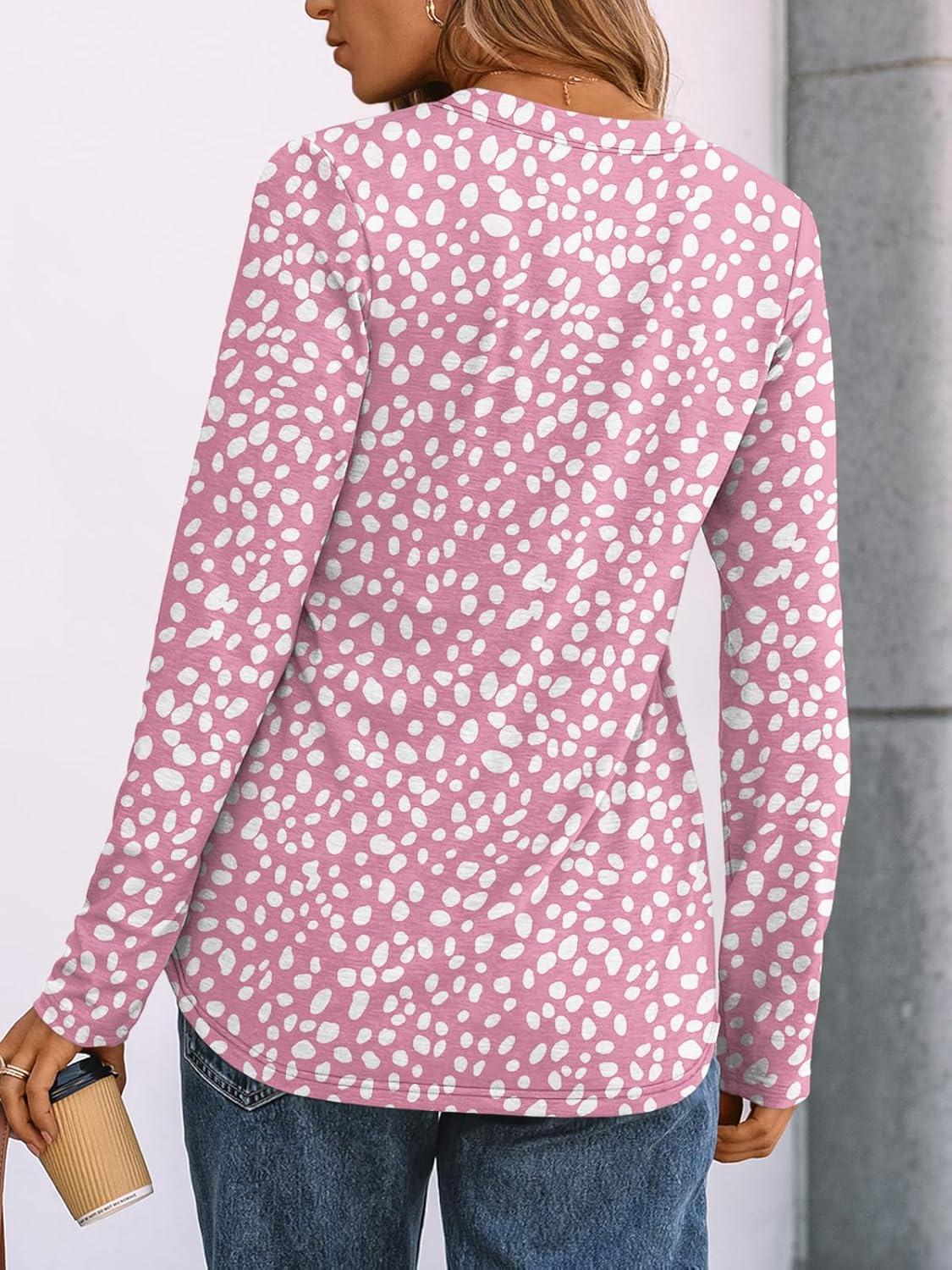 imageAUTOMET Womens Long Sleeve Shirts 2025 Fall Fashion Dressy Casual Tops Trendy Henley Blouses Cute Work Outfits ClothesPink Dots