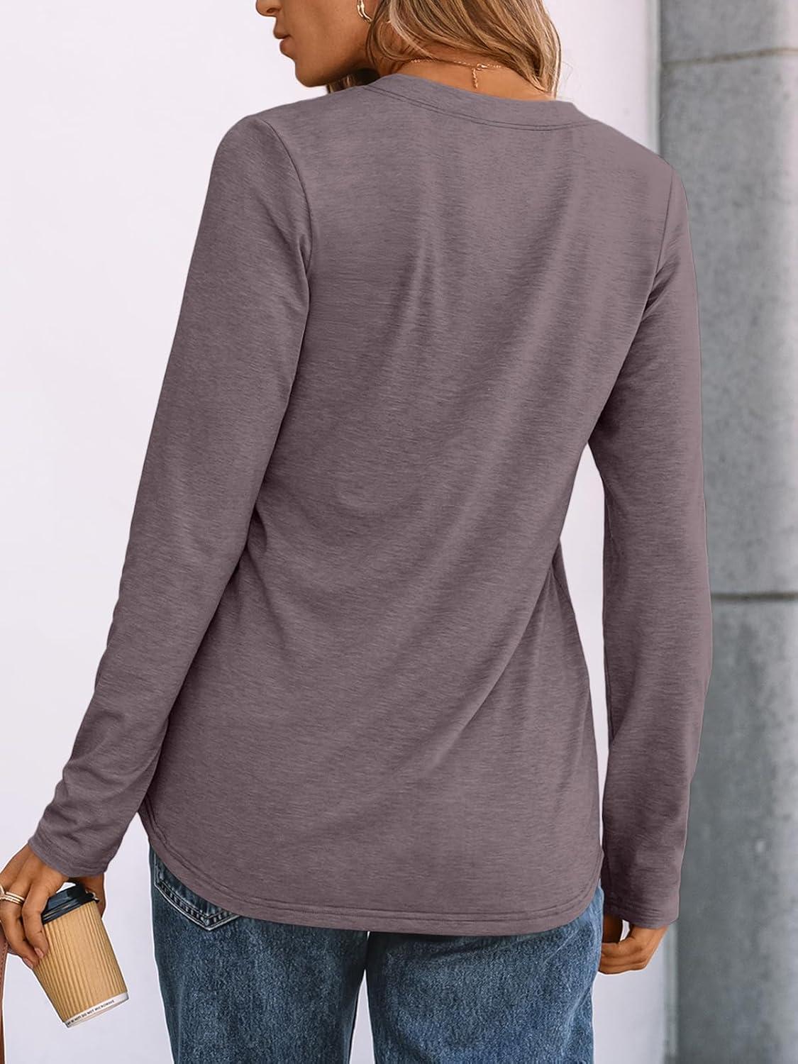 imageAUTOMET Womens Long Sleeve Shirts 2025 Fall Fashion Dressy Casual Tops Trendy Henley Blouses Cute Work Outfits ClothesRose Taupe