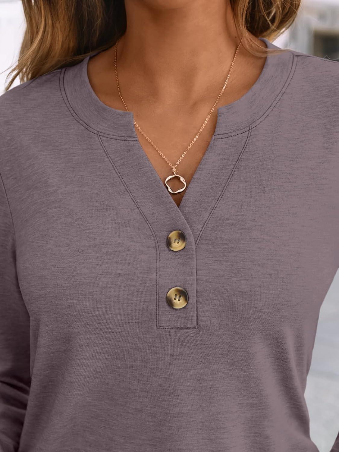 imageAUTOMET Womens Long Sleeve Shirts 2025 Fall Fashion Dressy Casual Tops Trendy Henley Blouses Cute Work Outfits ClothesRose Taupe