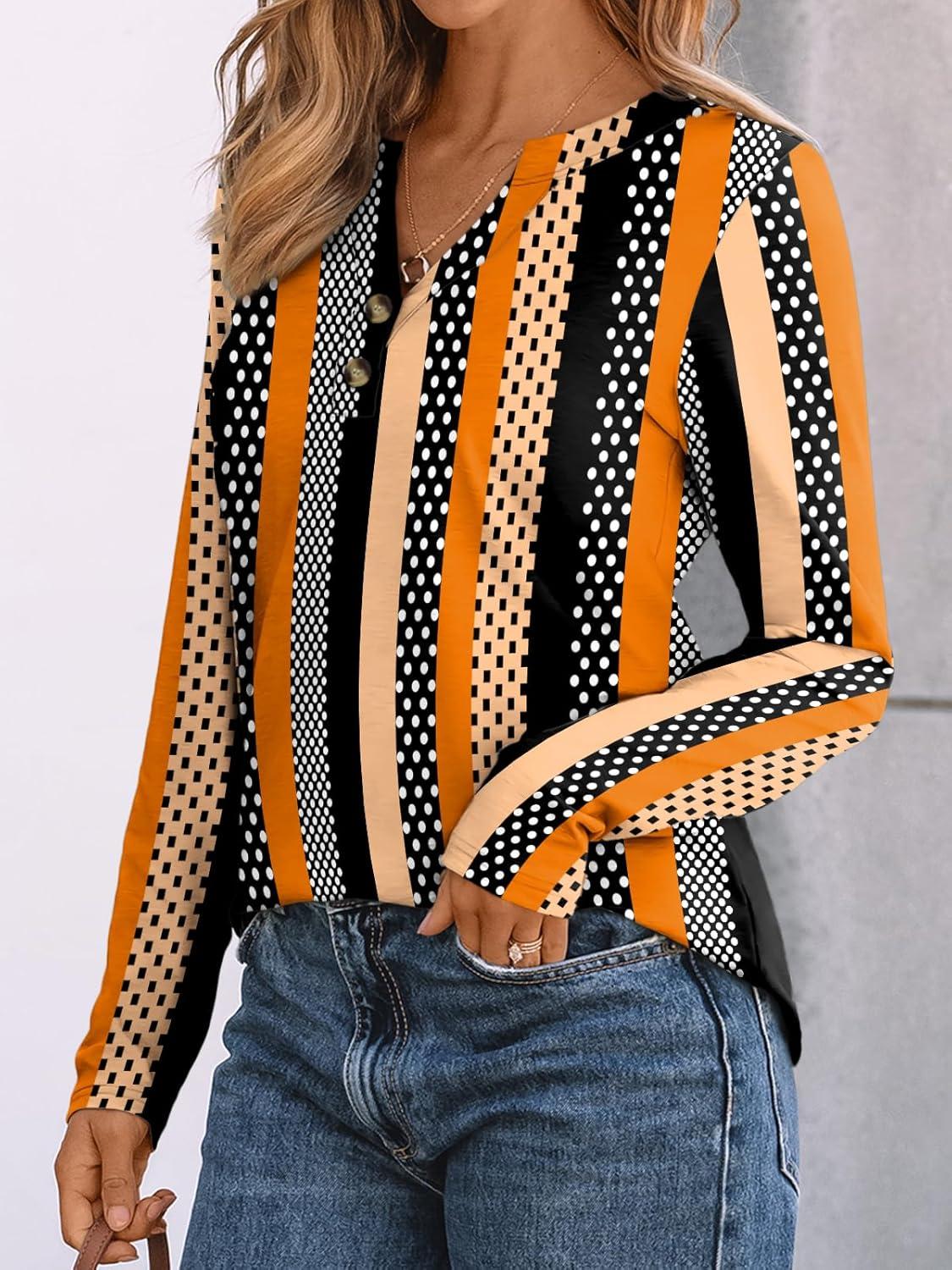 imageAUTOMET Womens Long Sleeve Shirts 2025 Fall Fashion Dressy Casual Tops Trendy Henley Blouses Cute Work Outfits ClothesStriped Dots