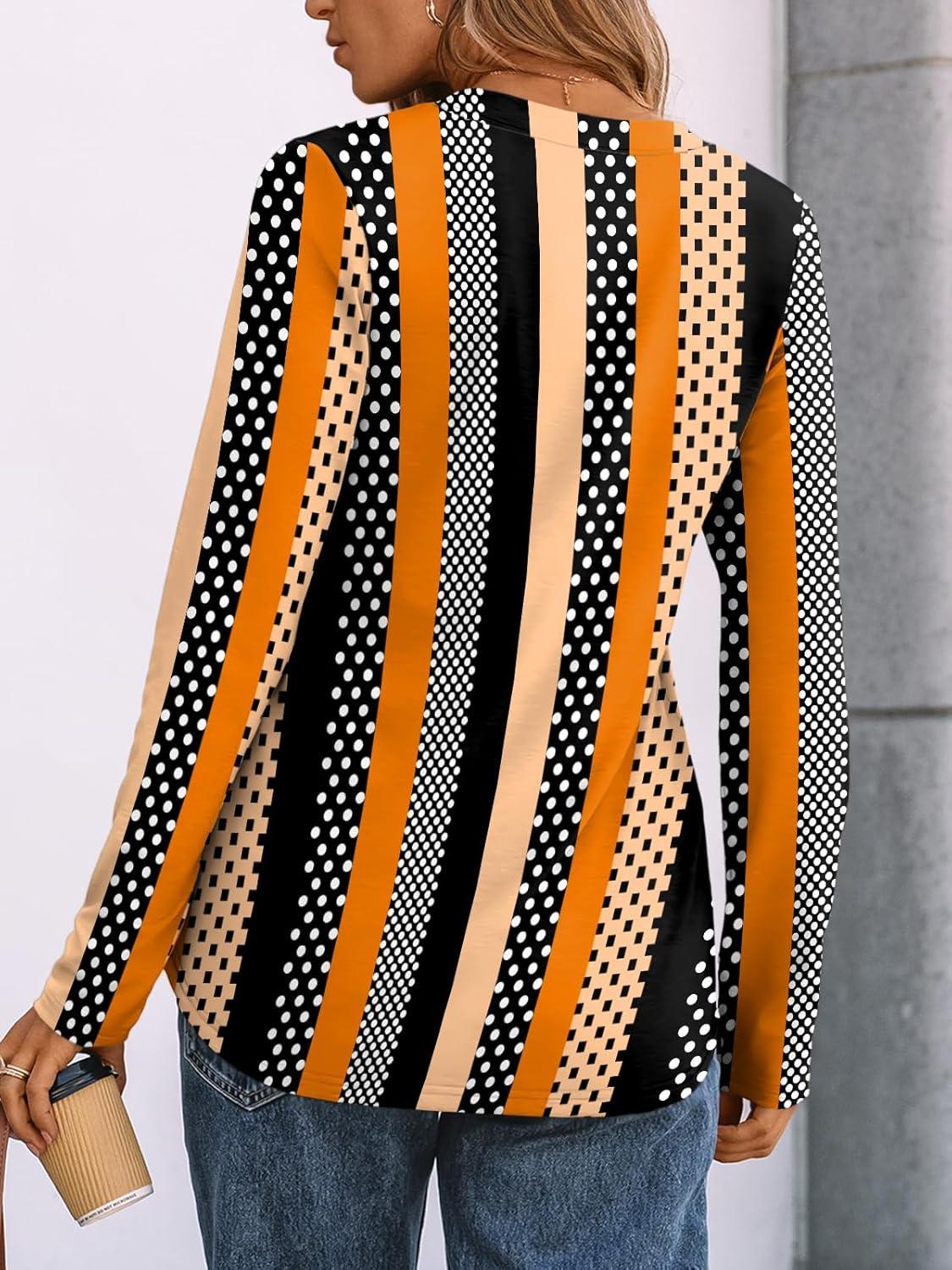 imageAUTOMET Womens Long Sleeve Shirts 2025 Fall Fashion Dressy Casual Tops Trendy Henley Blouses Cute Work Outfits ClothesStriped Dots