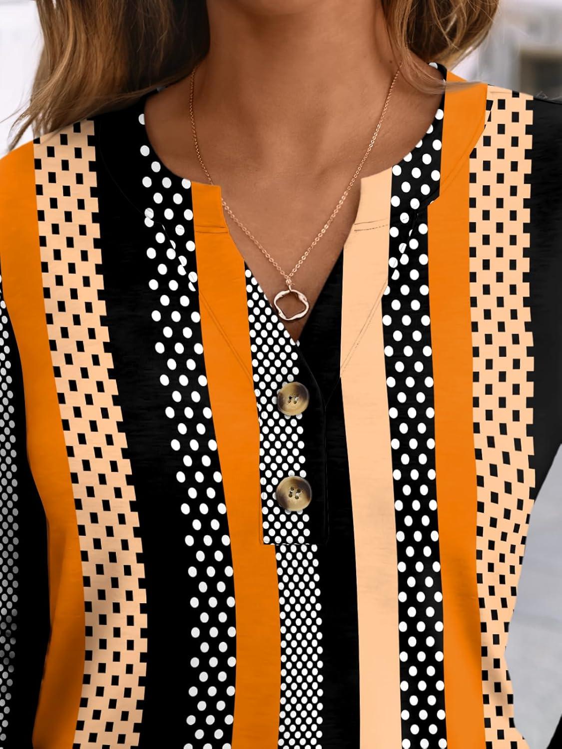 imageAUTOMET Womens Long Sleeve Shirts 2025 Fall Fashion Dressy Casual Tops Trendy Henley Blouses Cute Work Outfits ClothesStriped Dots