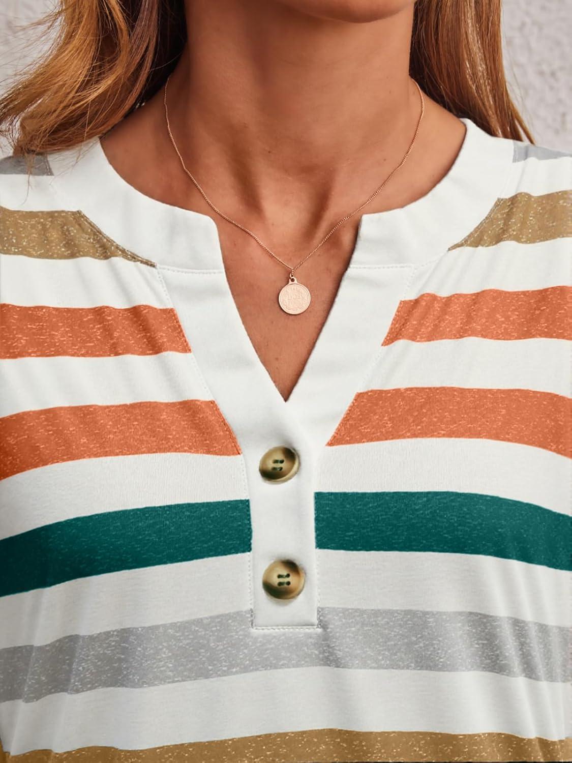 imageAUTOMET Womens Long Sleeve Shirts 2025 Fall Fashion Dressy Casual Tops Trendy Henley Blouses Cute Work Outfits ClothesStriped Orange