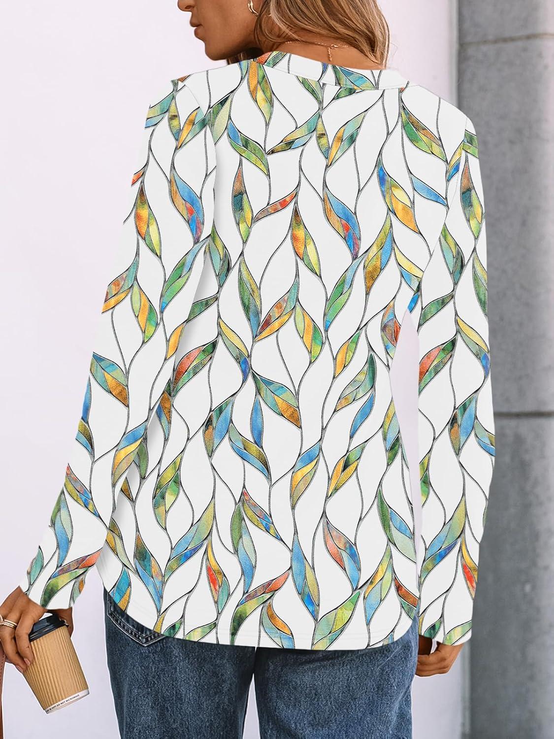 imageAUTOMET Womens Long Sleeve Shirts 2025 Fall Fashion Dressy Casual Tops Trendy Henley Blouses Cute Work Outfits ClothesWatercolor Leaf