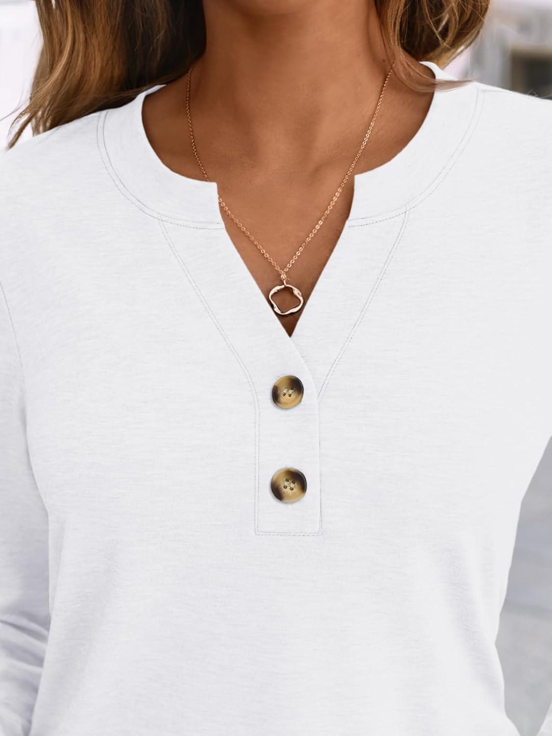 imageAUTOMET Womens Long Sleeve Shirts 2025 Fall Fashion Dressy Casual Tops Trendy Henley Blouses Cute Work Outfits ClothesWhite