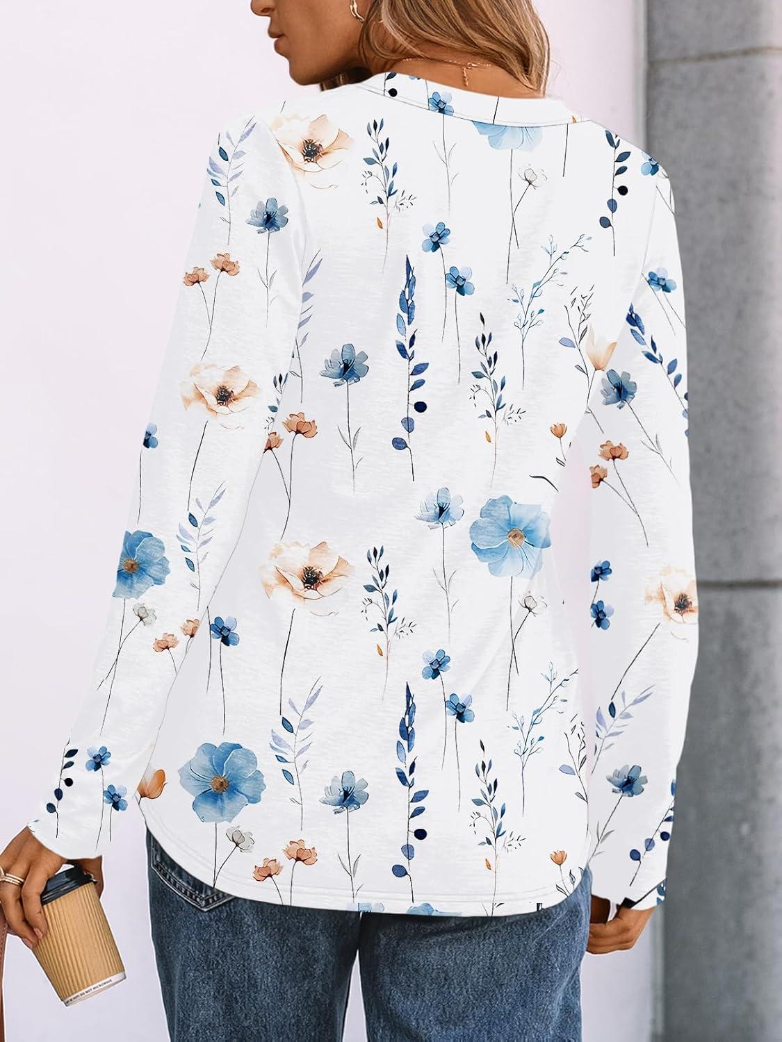 imageAUTOMET Womens Long Sleeve Shirts 2025 Fall Fashion Dressy Casual Tops Trendy Henley Blouses Cute Work Outfits ClothesWhite Floral