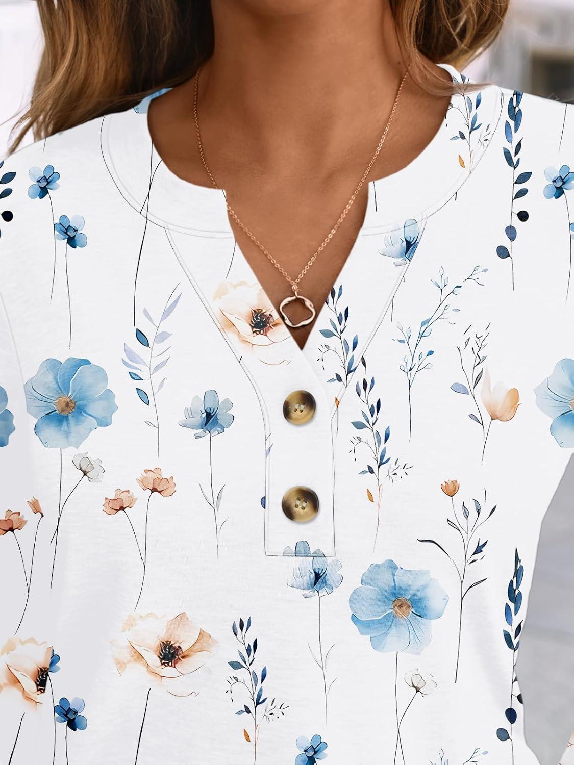 imageAUTOMET Womens Long Sleeve Shirts 2025 Fall Fashion Dressy Casual Tops Trendy Henley Blouses Cute Work Outfits ClothesWhite Floral