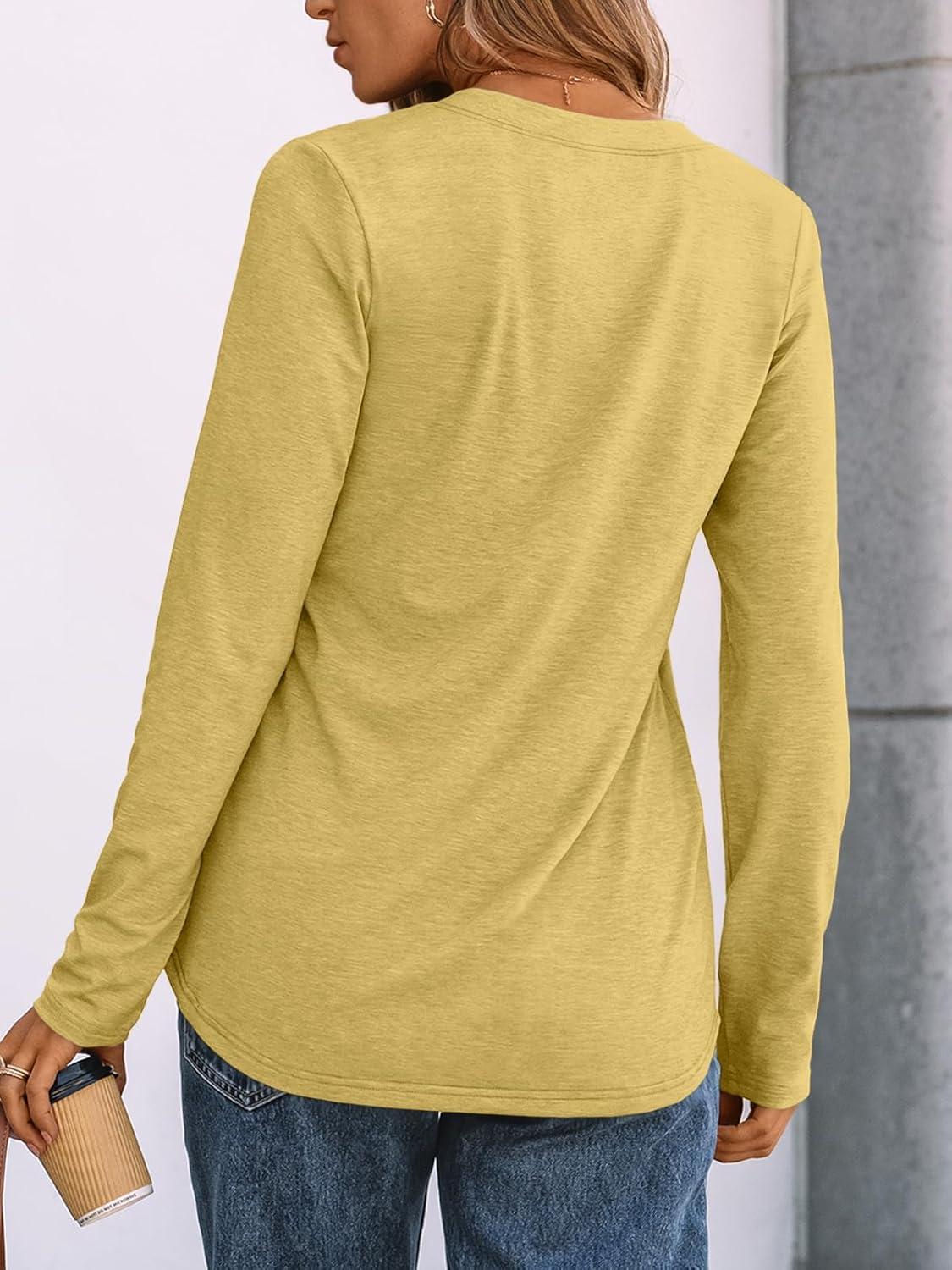 imageAUTOMET Womens Long Sleeve Shirts 2025 Fall Fashion Dressy Casual Tops Trendy Henley Blouses Cute Work Outfits ClothesYellow