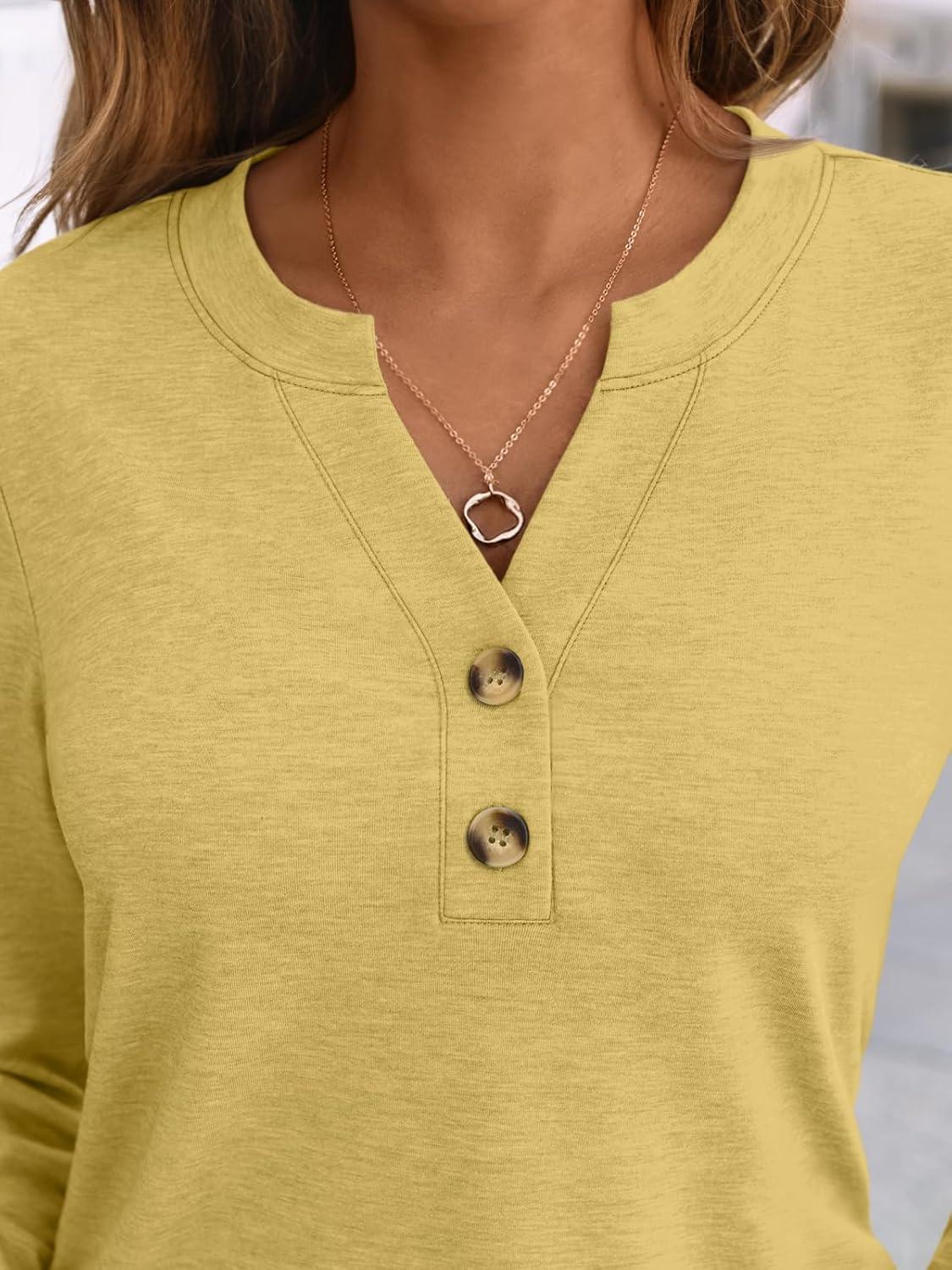 imageAUTOMET Womens Long Sleeve Shirts 2025 Fall Fashion Dressy Casual Tops Trendy Henley Blouses Cute Work Outfits ClothesYellow